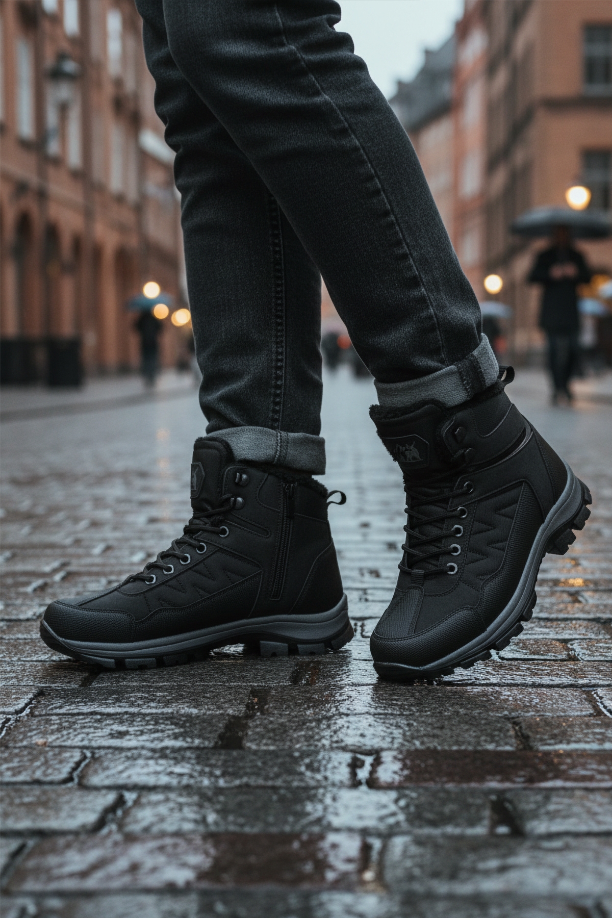 Siyah Kırışık İçi Kürklü Soğuğa Dirençli Kaymaz Taban Unisex Outdoor Bot 980 G - Görsel 4