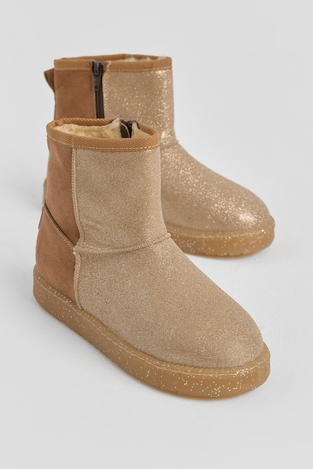 Kız Çocuk Taba Simli Termo Taban Süet Görünümlü İçi Kürklü Kısa Bot - Görsel 2