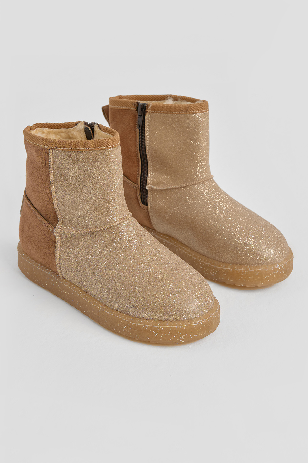 Kız Çocuk Taba Simli Termo Taban Süet Görünümlü İçi Kürklü Kısa Bot - Görsel 4