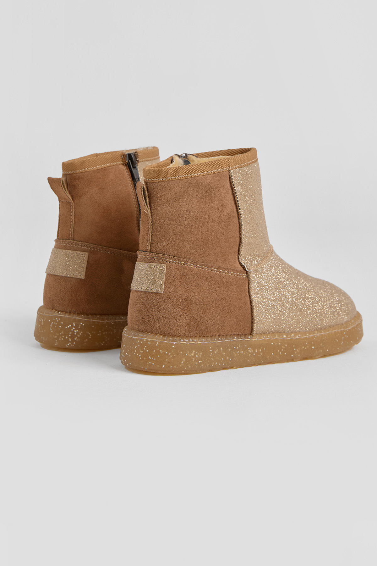 Kız Çocuk Taba Simli Termo Taban Süet Görünümlü İçi Kürklü Kısa Bot - Görsel 5