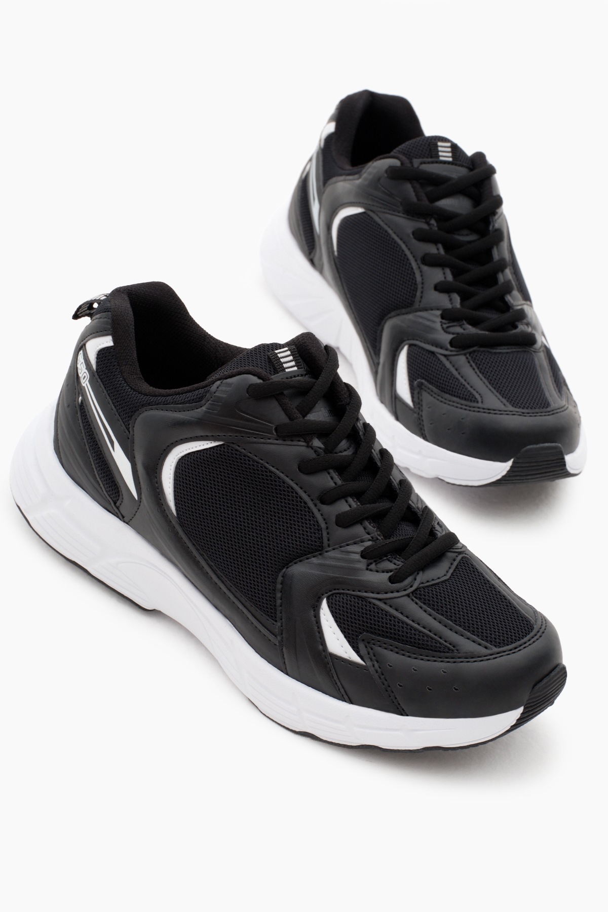 Unisex Siyah Beyaz File Rahat Kalıp Faylon Taban Bağcıklı Spor Ayakkabı - Görsel 3