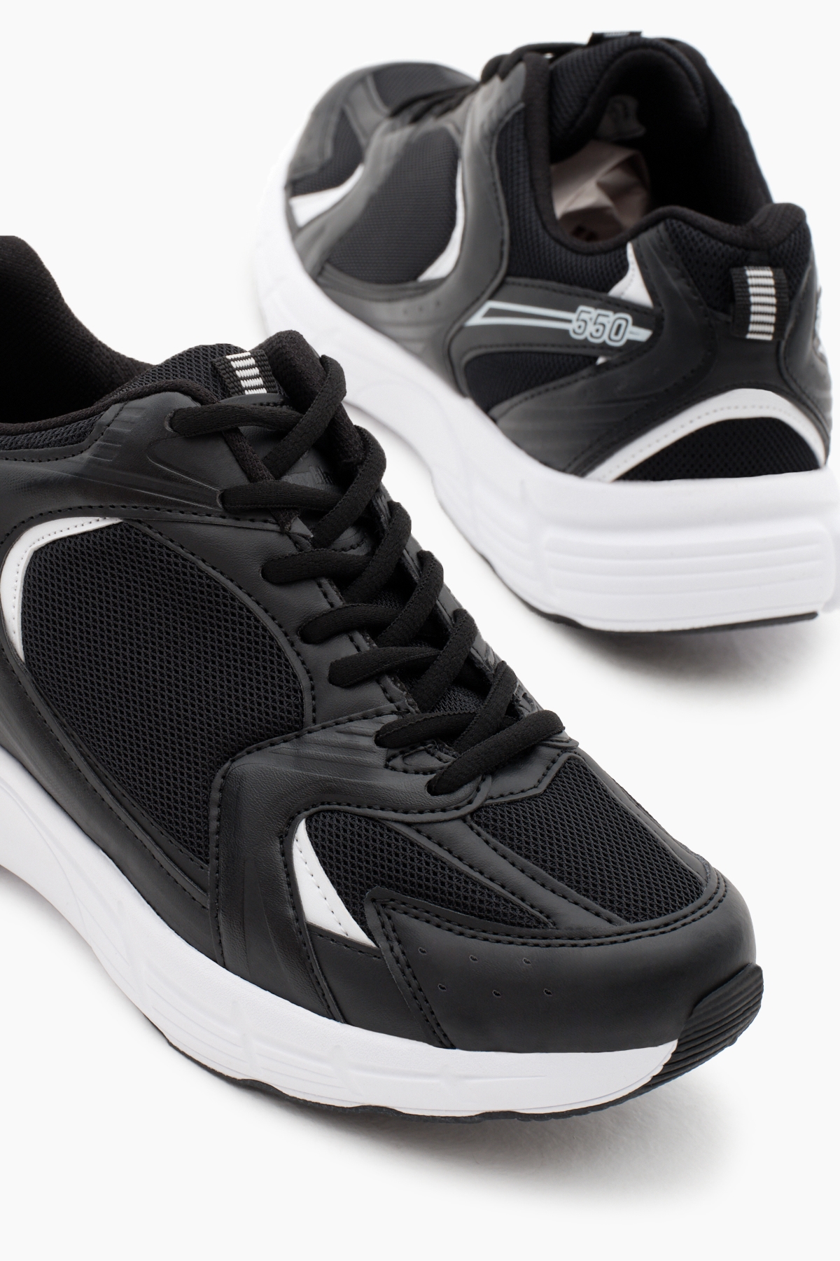 Unisex Siyah Beyaz File Rahat Kalıp Faylon Taban Bağcıklı Spor Ayakkabı - Görsel 4