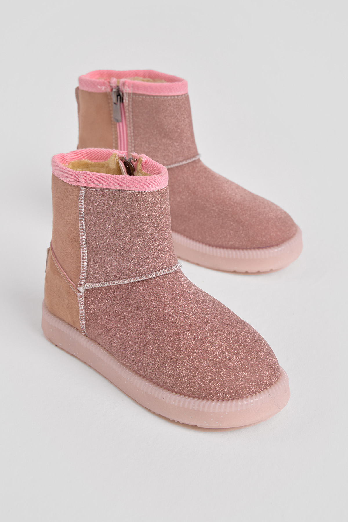 Kız Çocuk Pudra Simli Termo Taban Süet Görünümlü İçi Kürklü Kısa Bot - Görsel 2