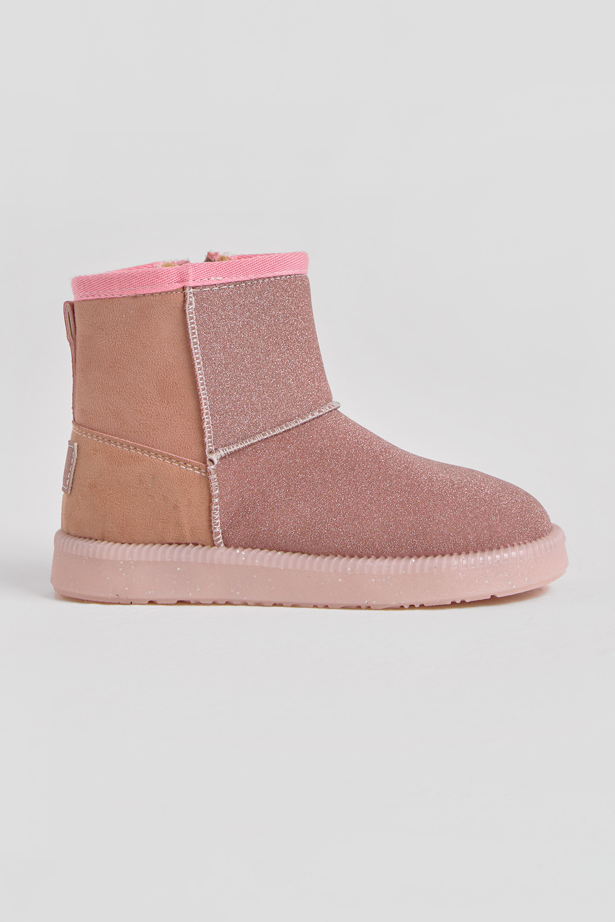 Kız Çocuk Pudra Simli Termo Taban Süet Görünümlü İçi Kürklü Kısa Bot - Görsel 3