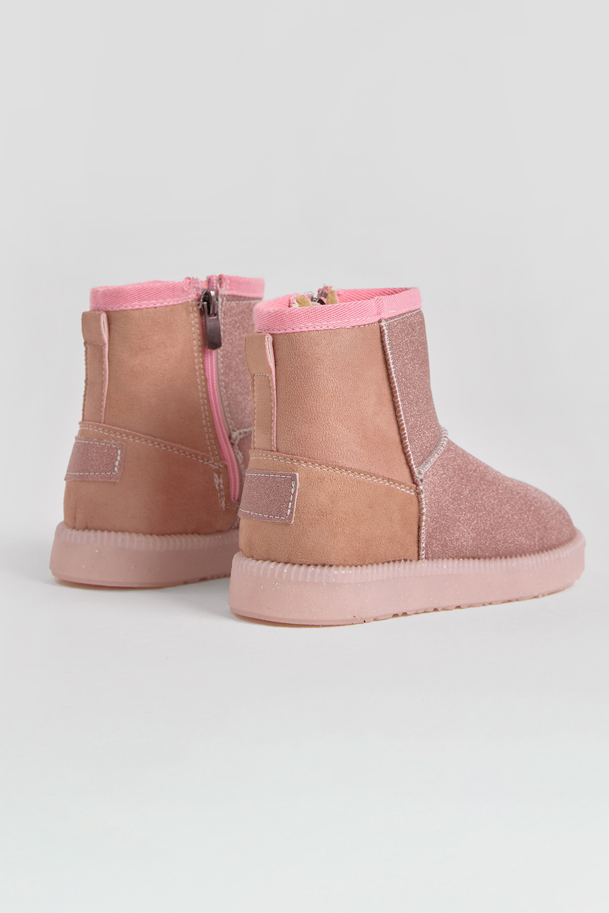 Kız Çocuk Pudra Simli Termo Taban Süet Görünümlü İçi Kürklü Kısa Bot - Görsel 5