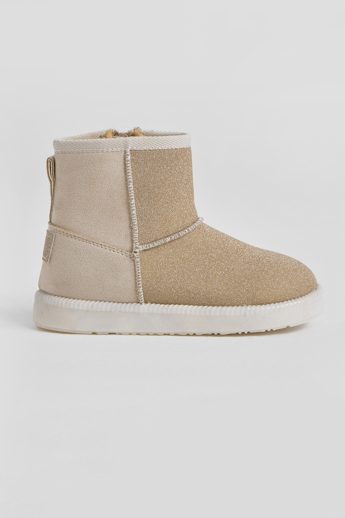 Kız Çocuk Bej Simli Termo Taban Süet Görünümlü İçi Kürklü Kısa Bot - Görsel 3