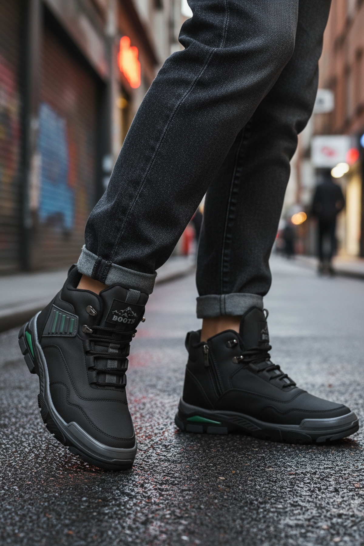 Siyah Yeşil Kaymaz Taban Fermuarlı Unisex Outdoor Bot 444 G - Görsel 4