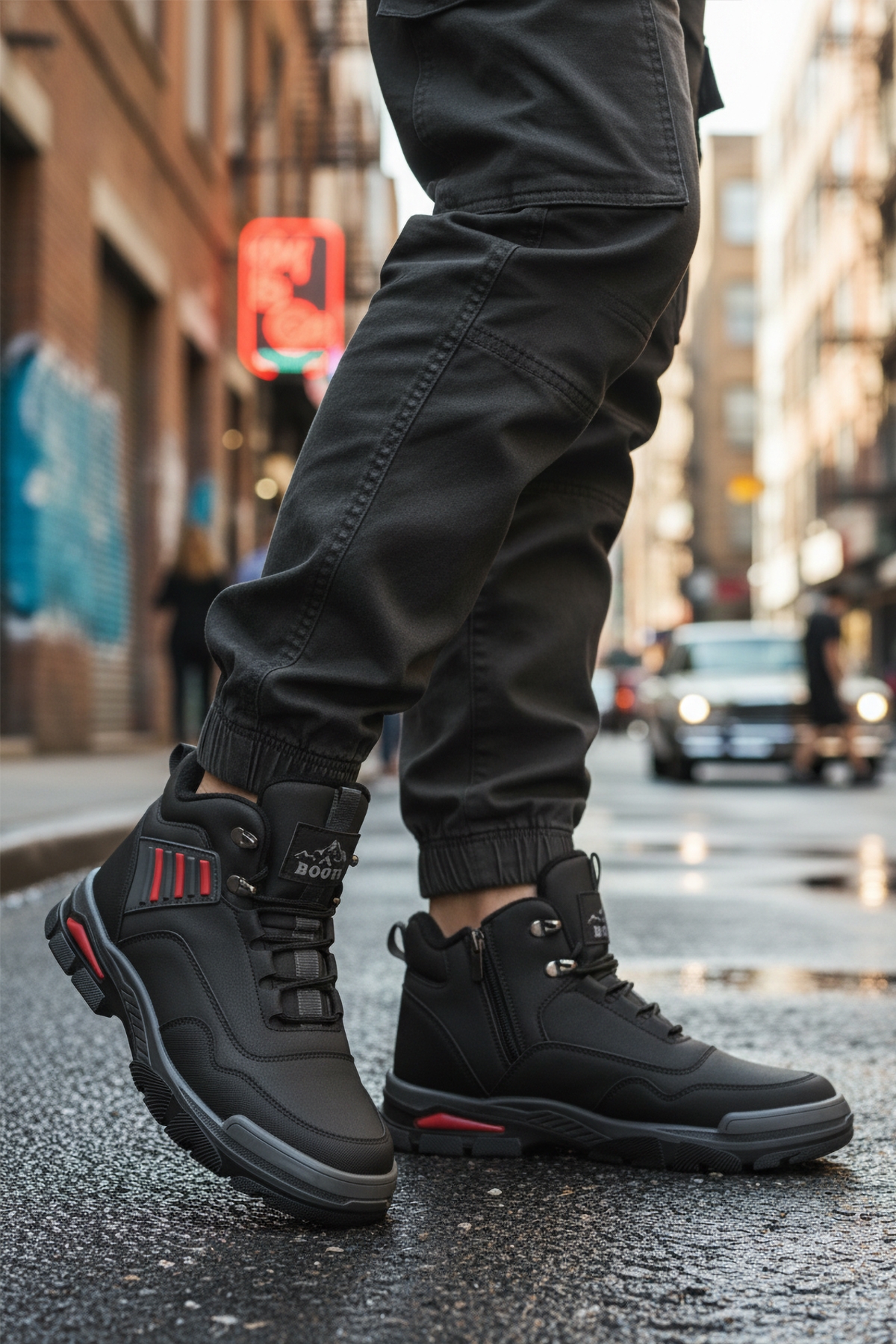 Siyah Kırmızı Kaymaz Taban Fermuarlı Unisex Outdoor Bot 444 G - Görsel 4