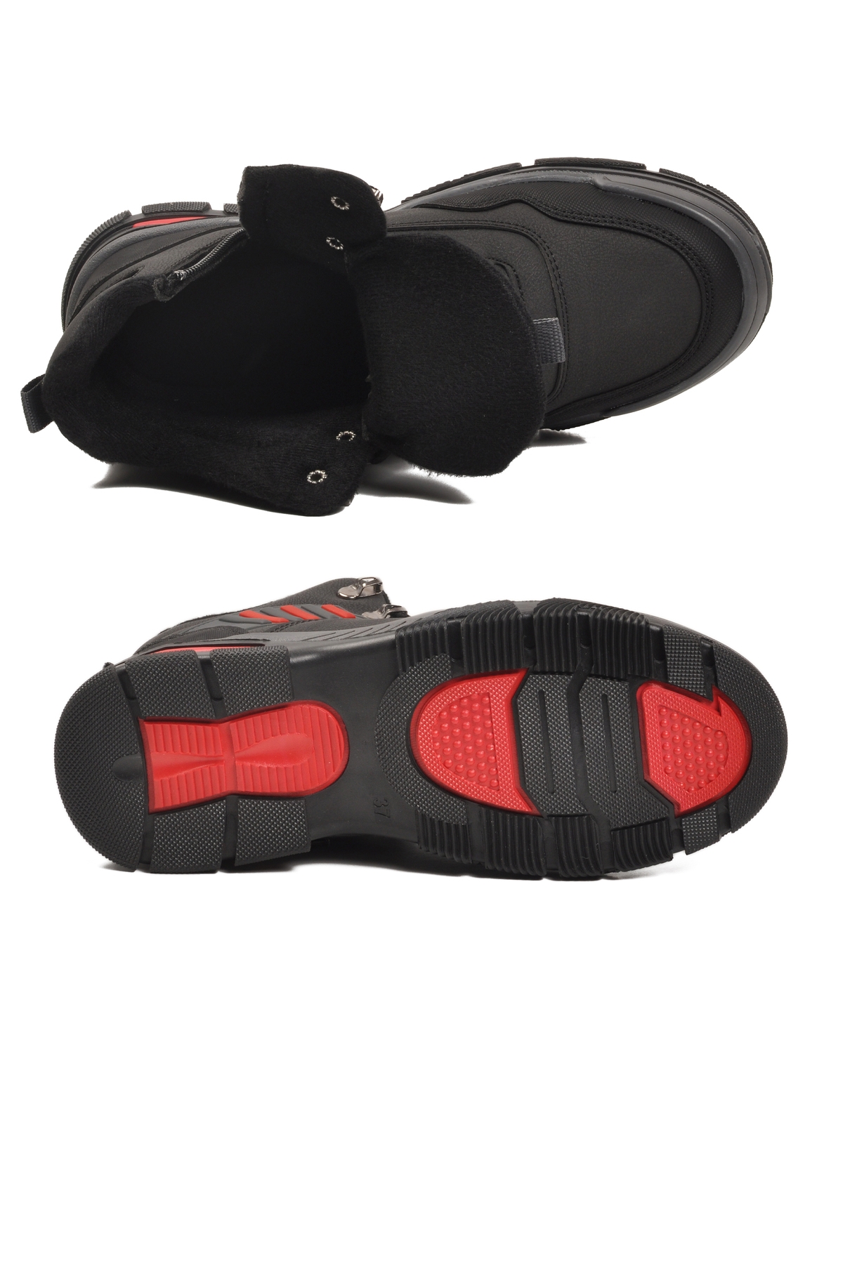 Siyah Kırmızı Kaymaz Taban Fermuarlı Unisex Outdoor Bot 444 G - Görsel 6