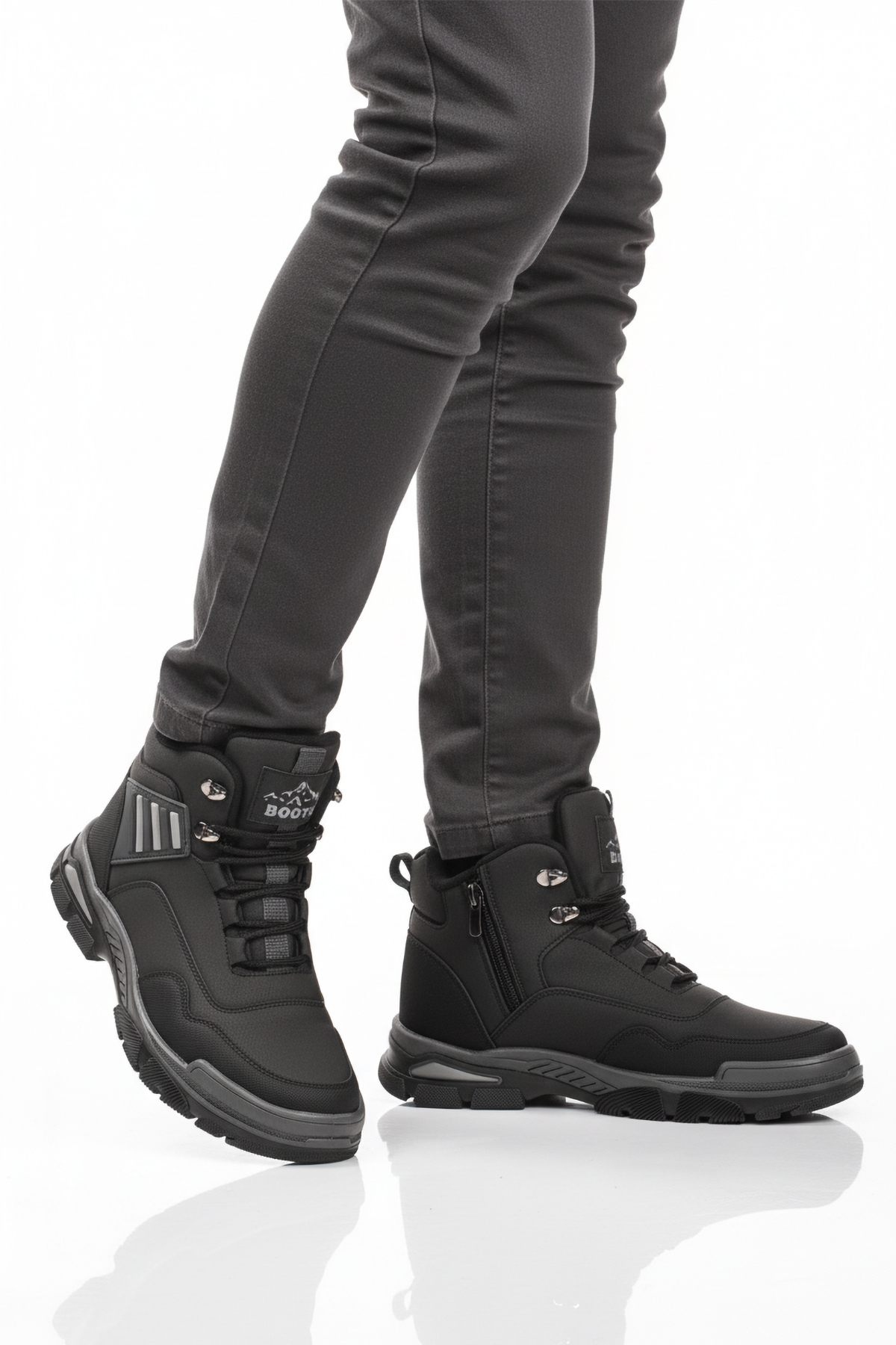 Siyah Gri Kaymaz Taban Fermuarlı Unisex Outdoor Bot 444 G - Görsel 2