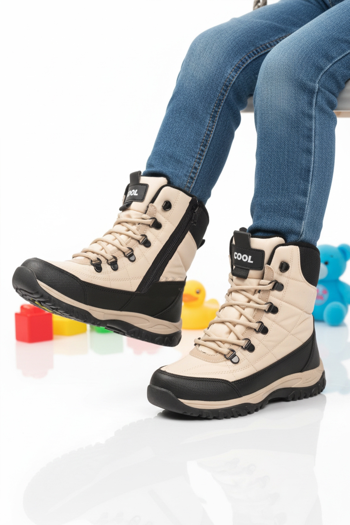 Bej Polarlı Kaymaz Taban Soğuğa Dirençli Unisex Çocuk Bot Felix F - Görsel 2