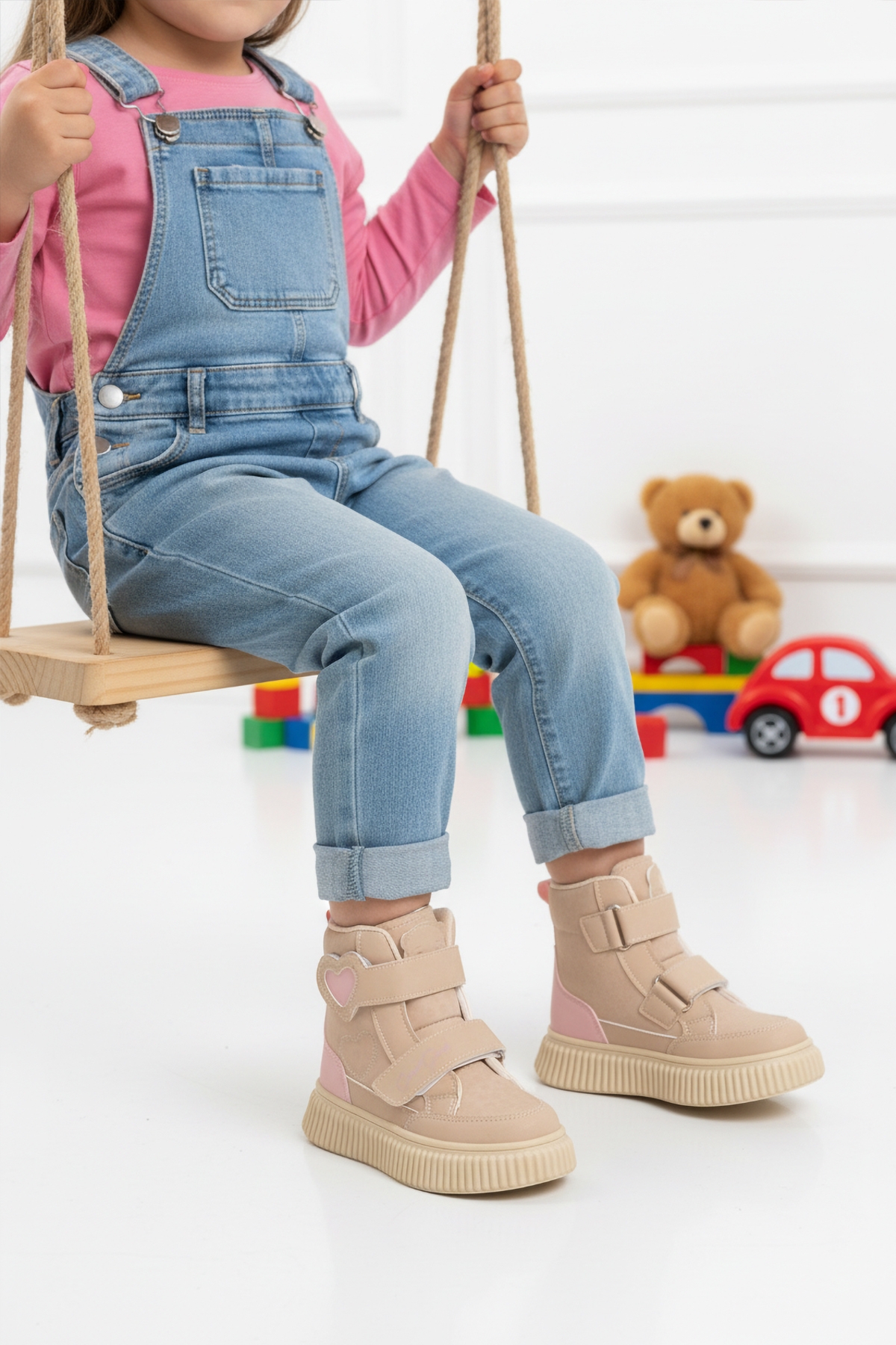 Bej Cırtlı Desenli Kaymaz Taban Kız Çocuk Bot Alalis P - Görsel 2