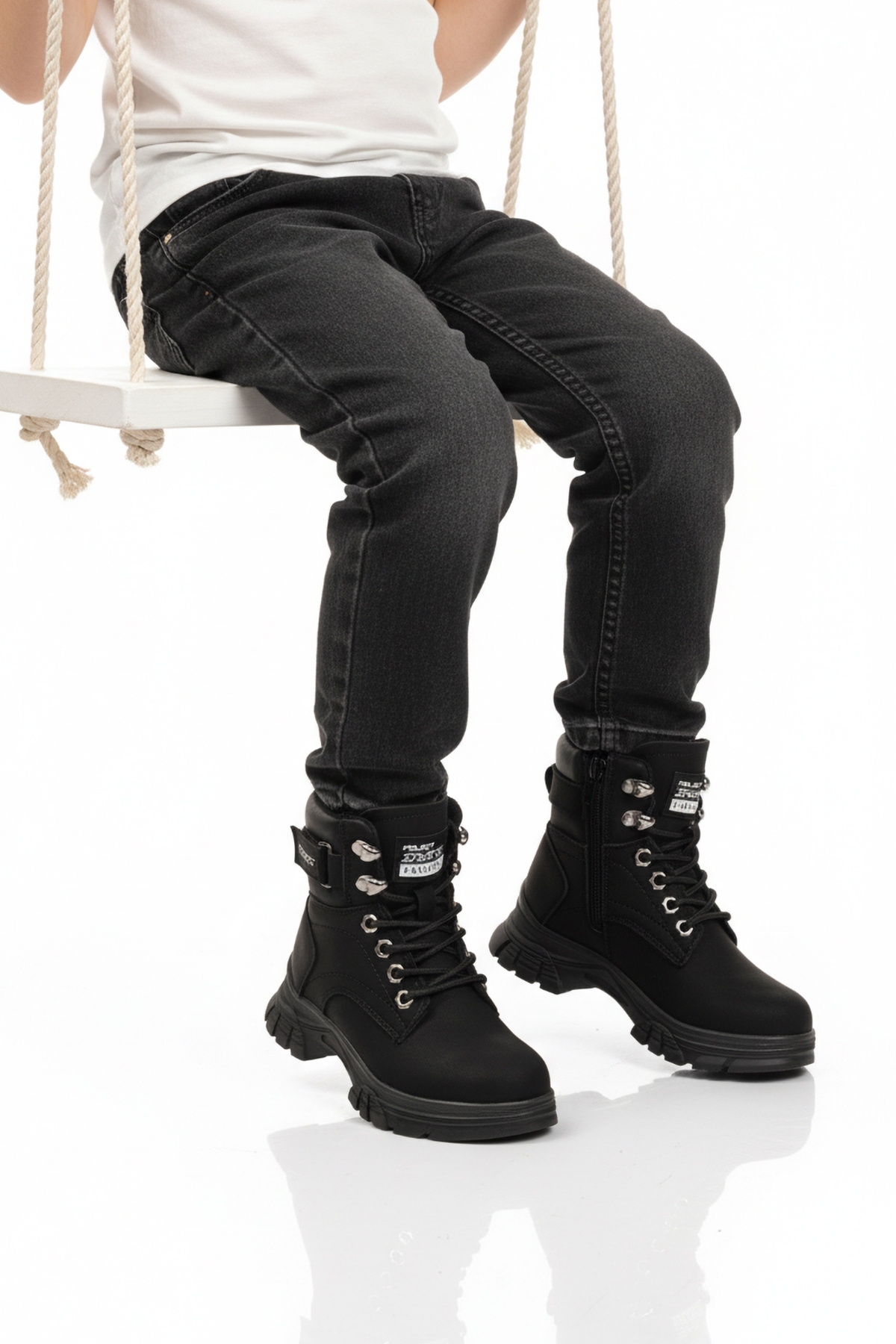 Siyah Zümrüt İçi Polarlı Kaymaz Taban Unisex Çocuk Bot 24035 F - Görsel 2