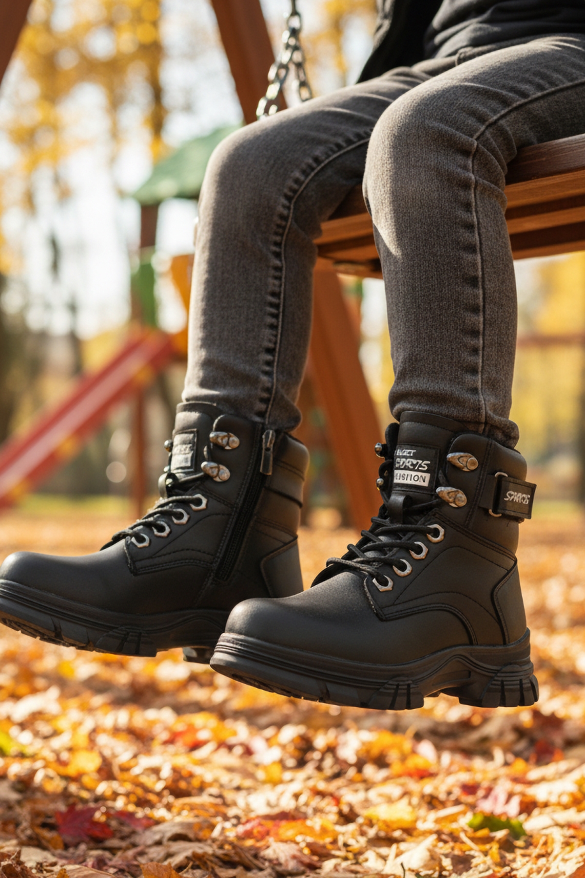 Siyah İçi Polarlı Kaymaz Taban Unisex Çocuk Bot 24035 F - Görsel 4