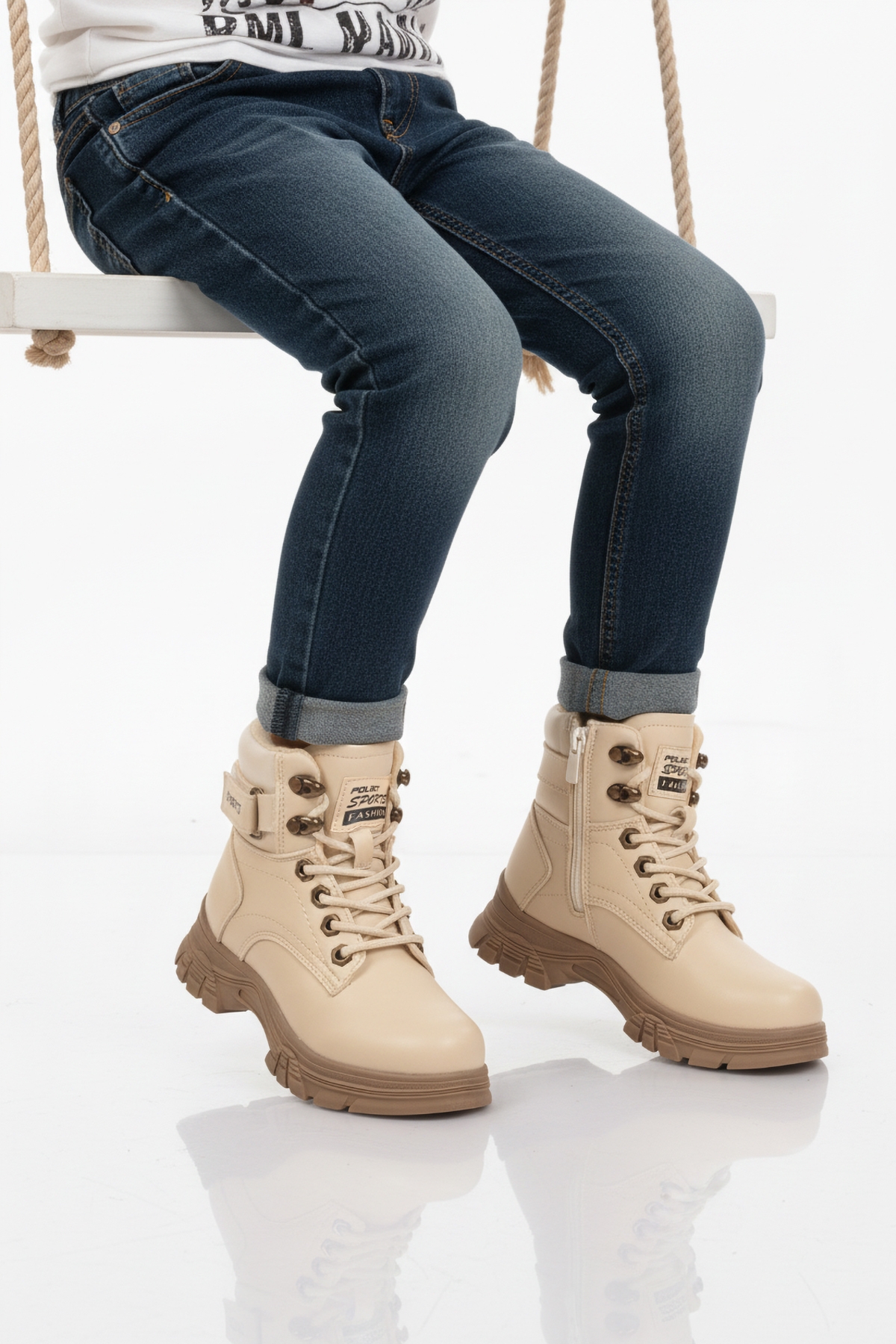 Bej Vizon İçi Polarlı Kaymaz Taban Unisex Çocuk Bot 24035 F - Görsel 2