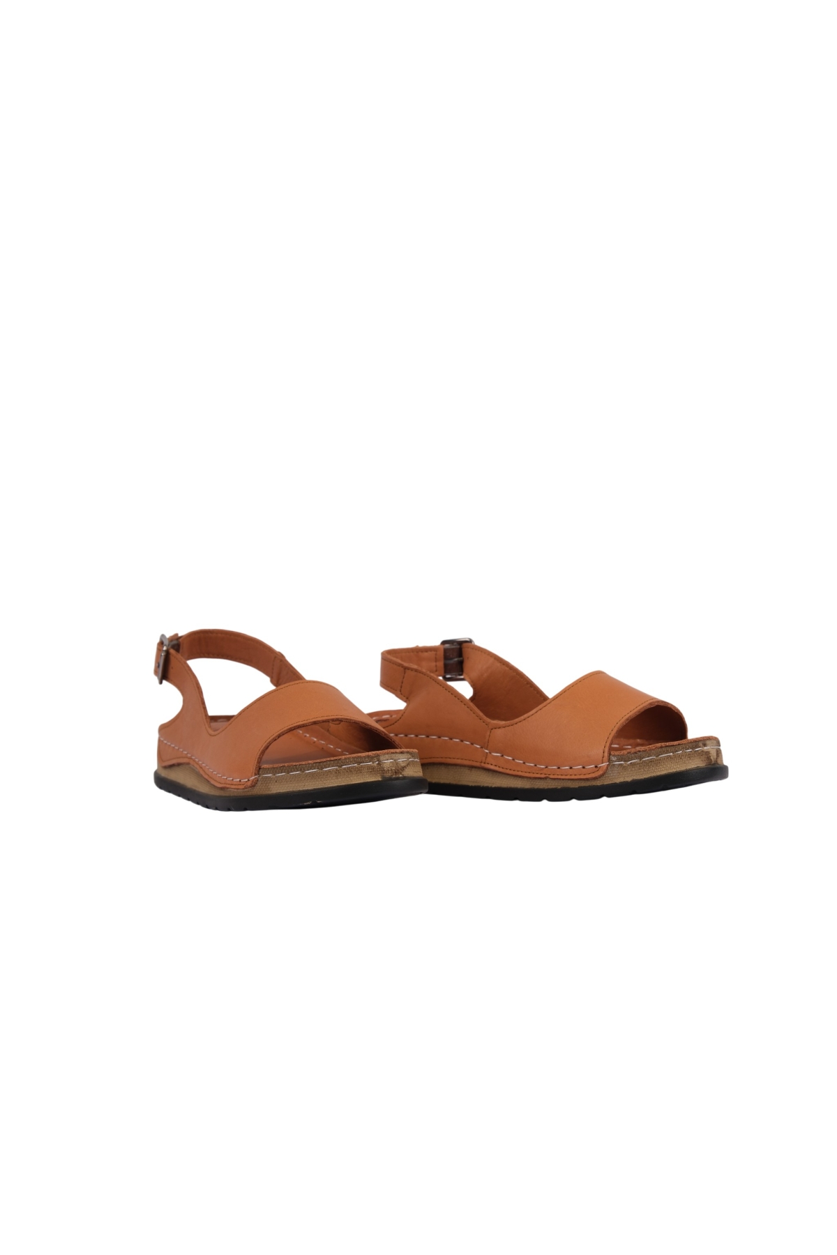 Hakiki Deri Tek Bant Tokalı Arka Bantlı Rahat Düz Taban Kadın Sandalet NAPA-306 - Görsel 7