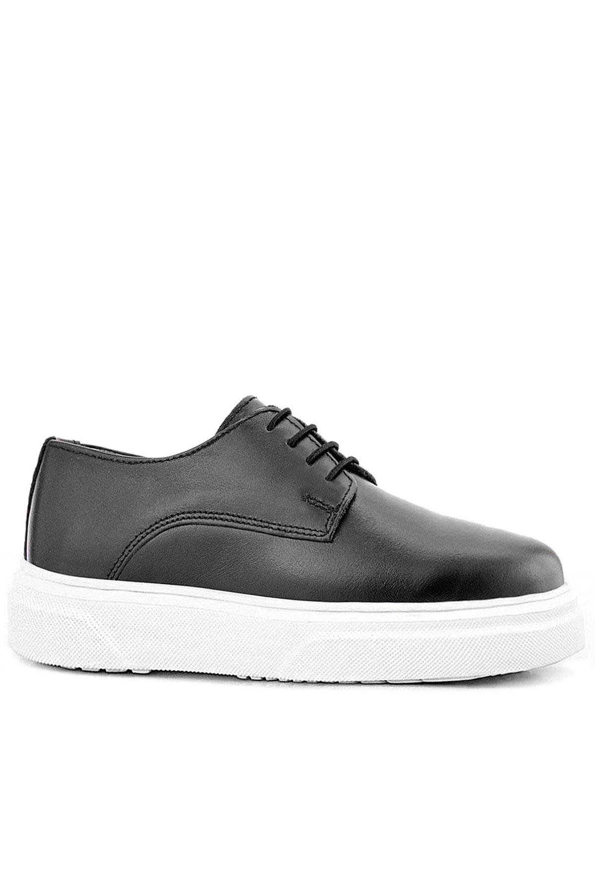 Rakerplus Siyah Rakerplus Hakiki Deri Derby Beyaz Tabanlı Çocuk Klasik Ayakkabı