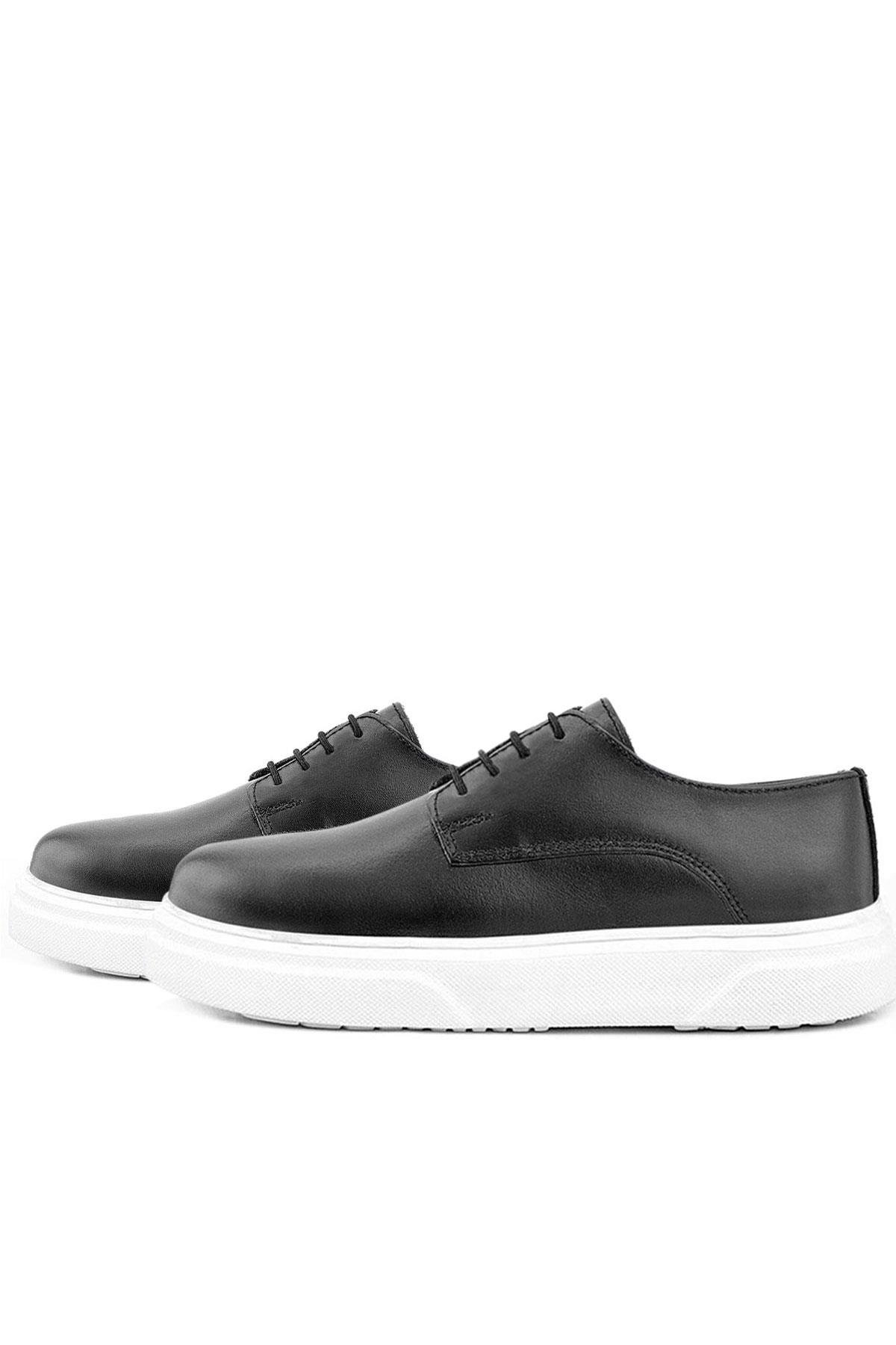 Rakerplus Siyah Rakerplus Hakiki Deri Derby Beyaz Tabanlı Çocuk Klasik Ayakkabı