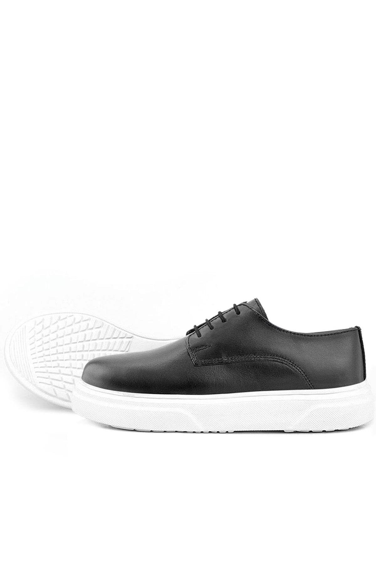 Rakerplus Siyah Rakerplus Hakiki Deri Derby Beyaz Tabanlı Çocuk Klasik Ayakkabı