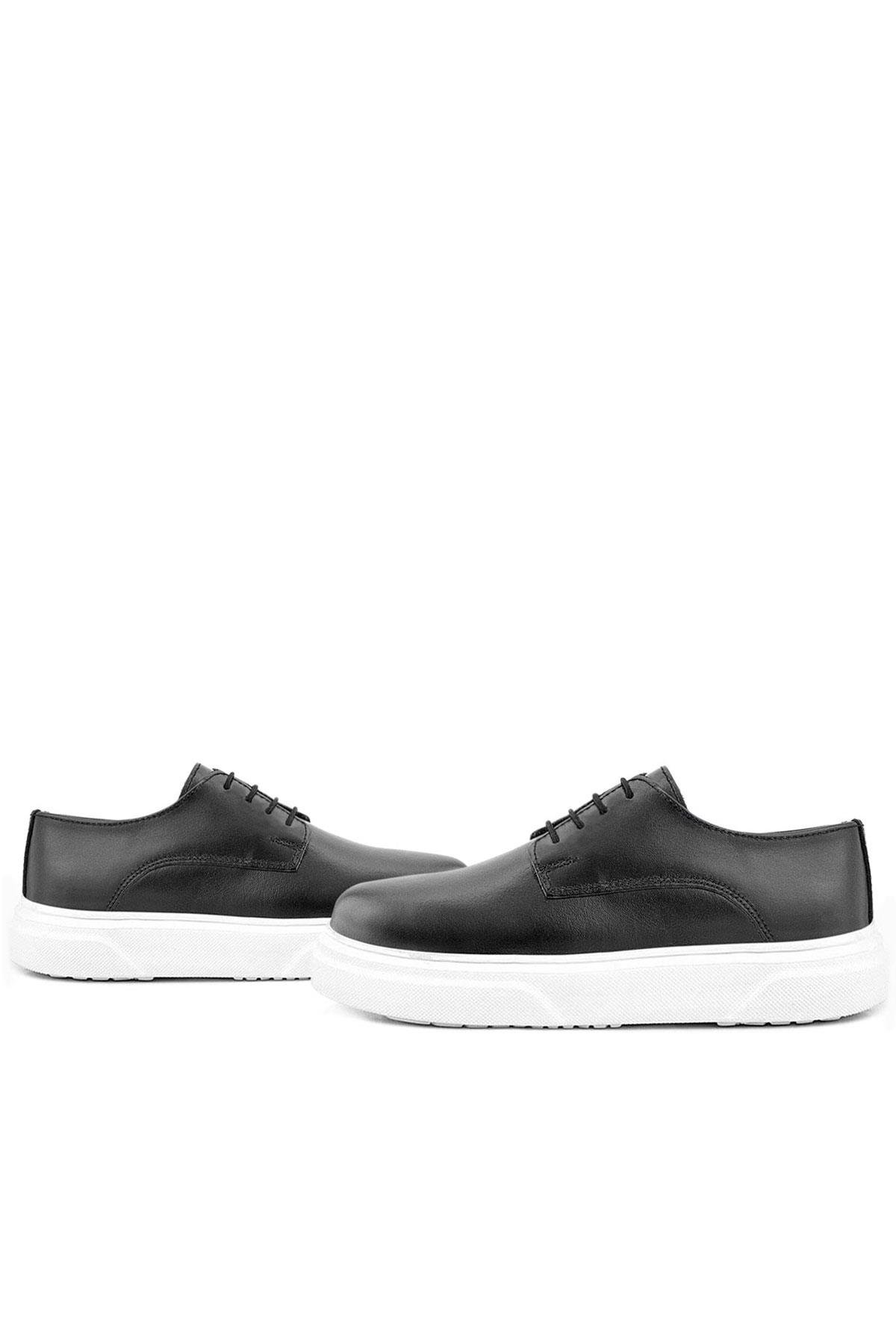 Rakerplus Siyah Rakerplus Hakiki Deri Derby Beyaz Tabanlı Çocuk Klasik Ayakkabı