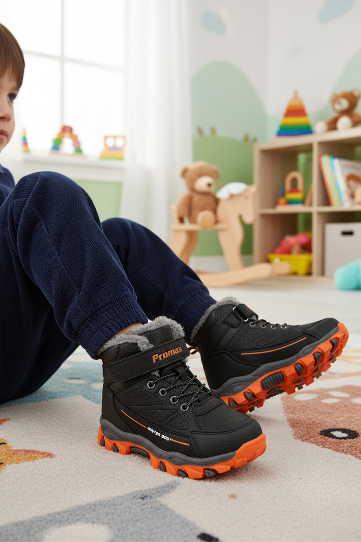 Siyah Turuncu Kürklü Kaymaz Cırtlı Kız Çocuk Bot 2082 P - Görsel 4