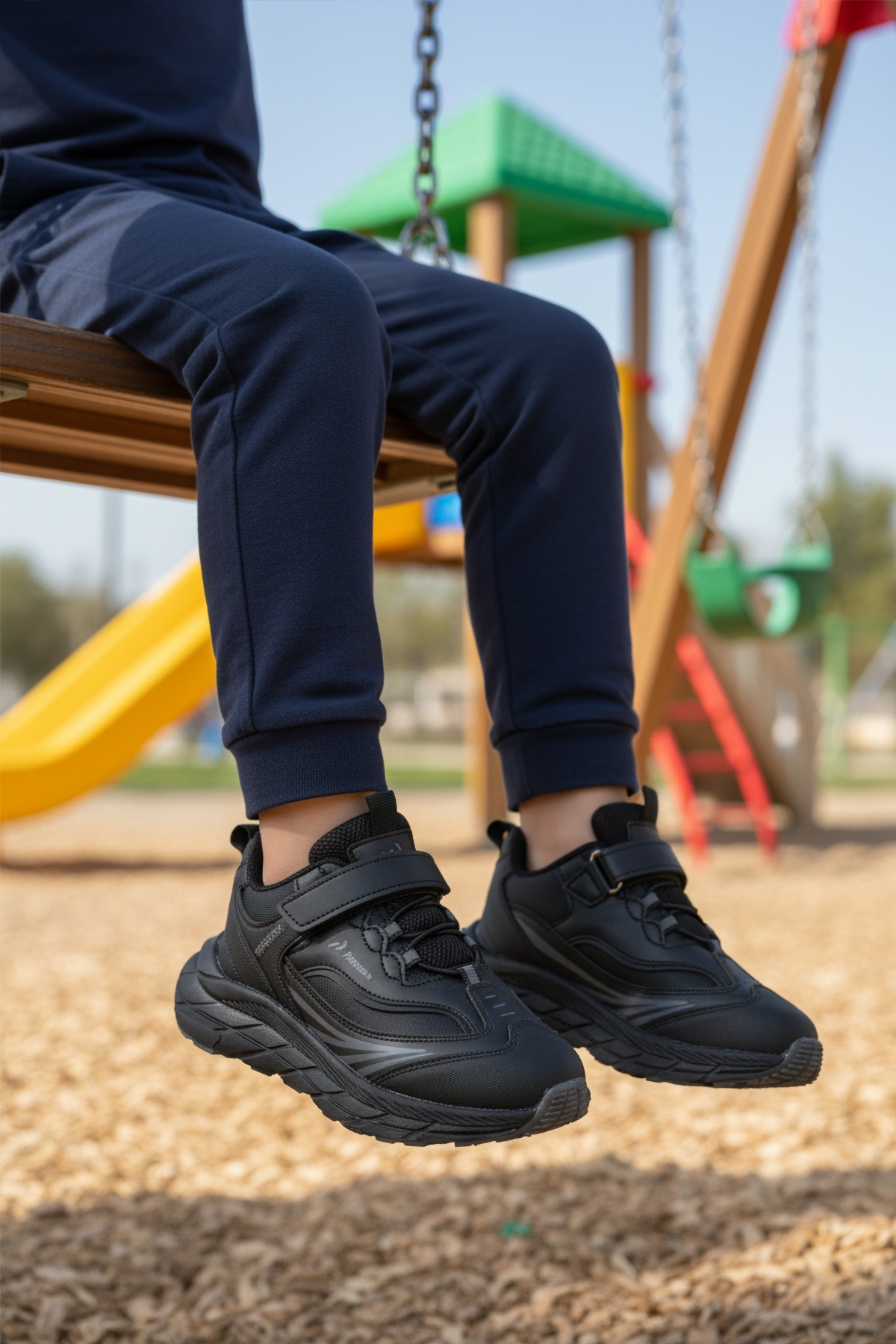 Siyah Cırtlı Hafif Esnek Erkek Çocuk Spor Ayakkabı 1987 F - Görsel 4