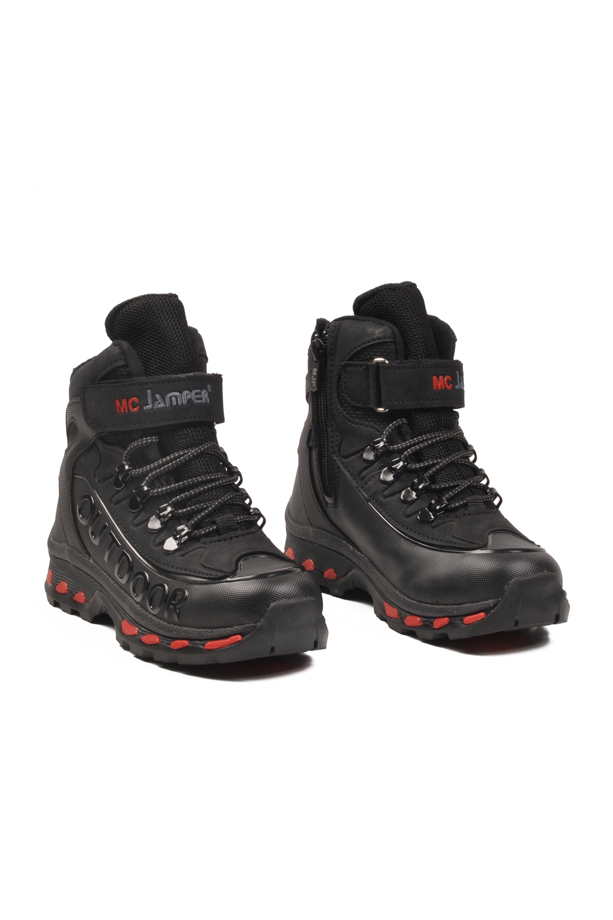 Siyah Kırmızı Polarlı Kaymaz Fermuarlı Unisex Outdoor Çocuk Bot 2115 F - Görsel 4