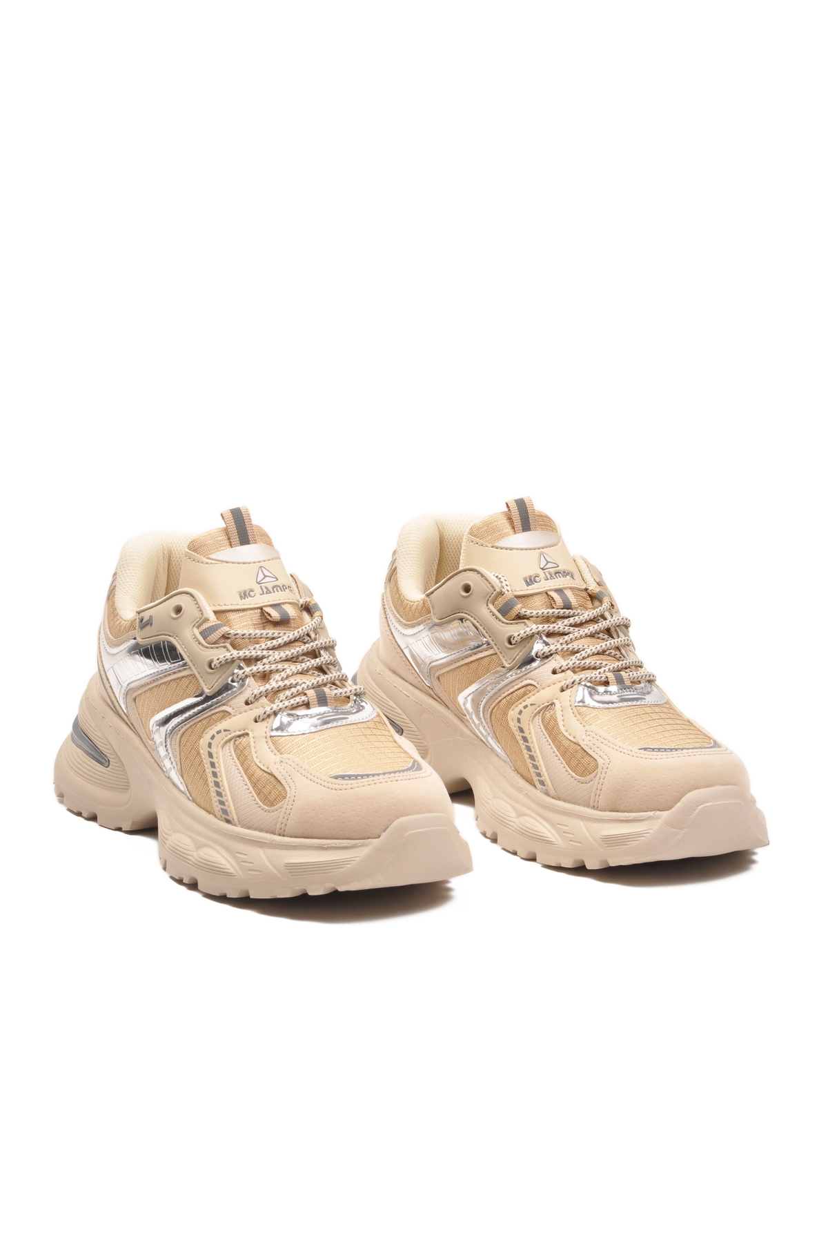 Bej Bağcıklı Kalın Taban Hafif Kadın Sneaker 2318 G - Görsel 4