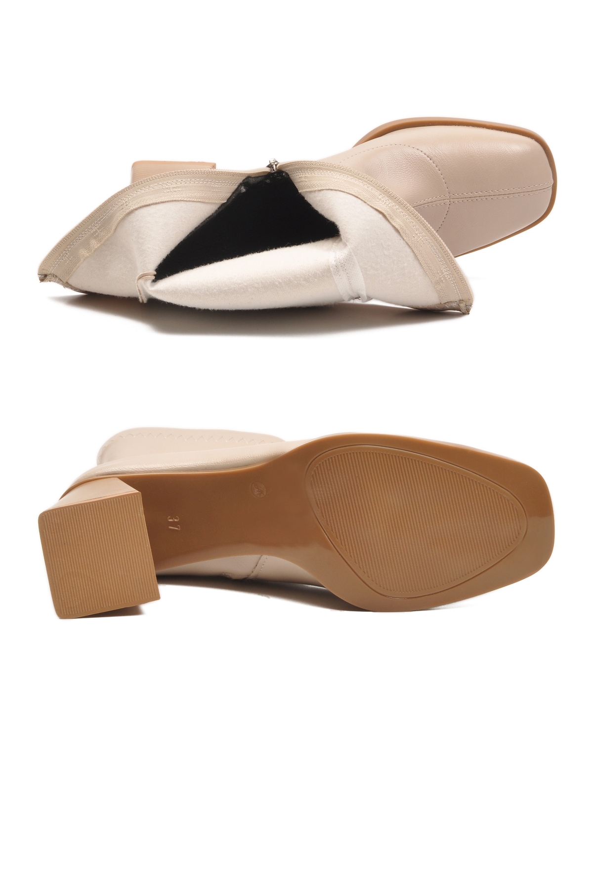 Bej Polarlı Fermuarlı Streç Kadın Topuklu Bot 2615 Z - Görsel 6