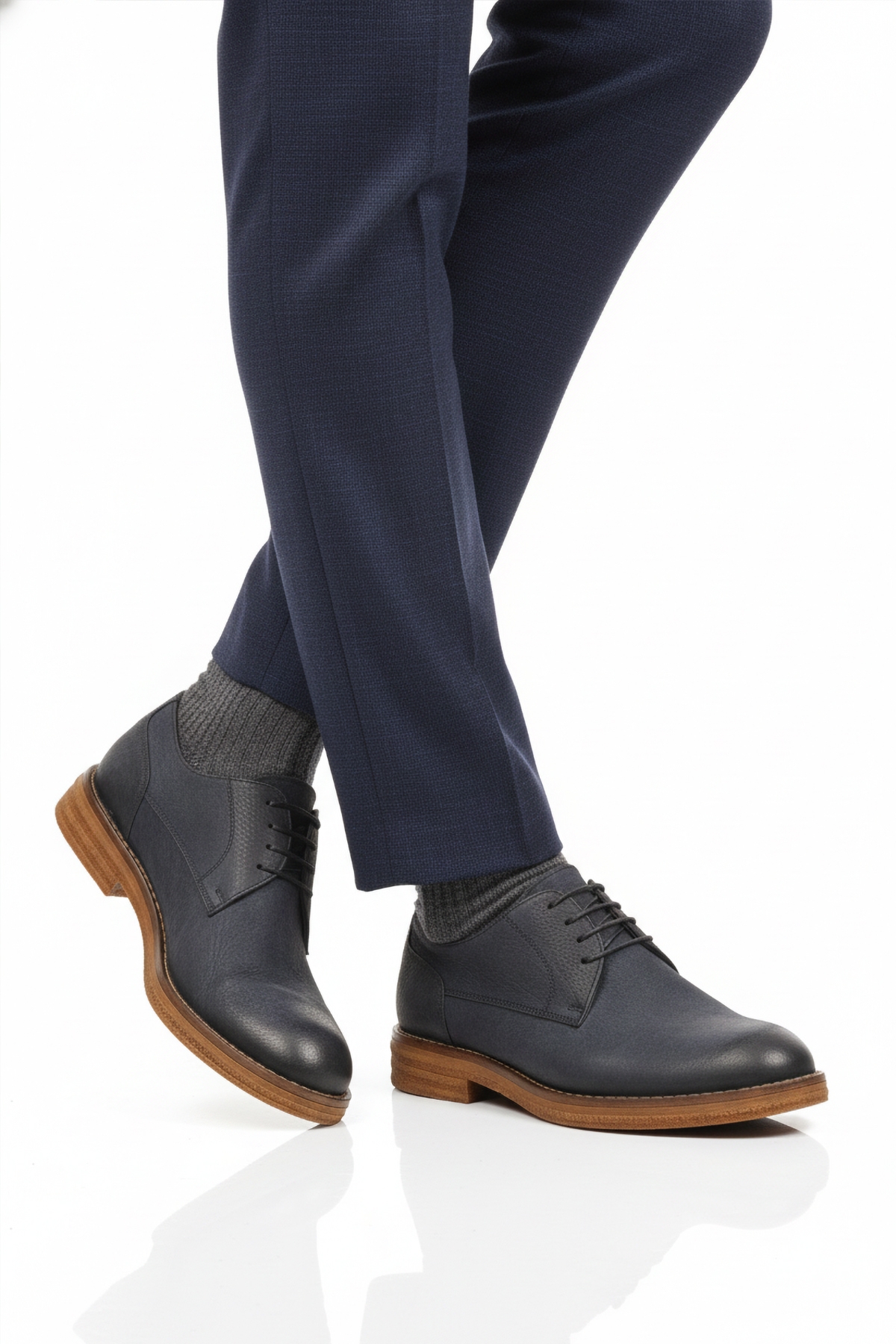 Lacivert Nubuk Hakiki Deri Erkek Casual Ayakkabı Po 2226 M - Görsel 2