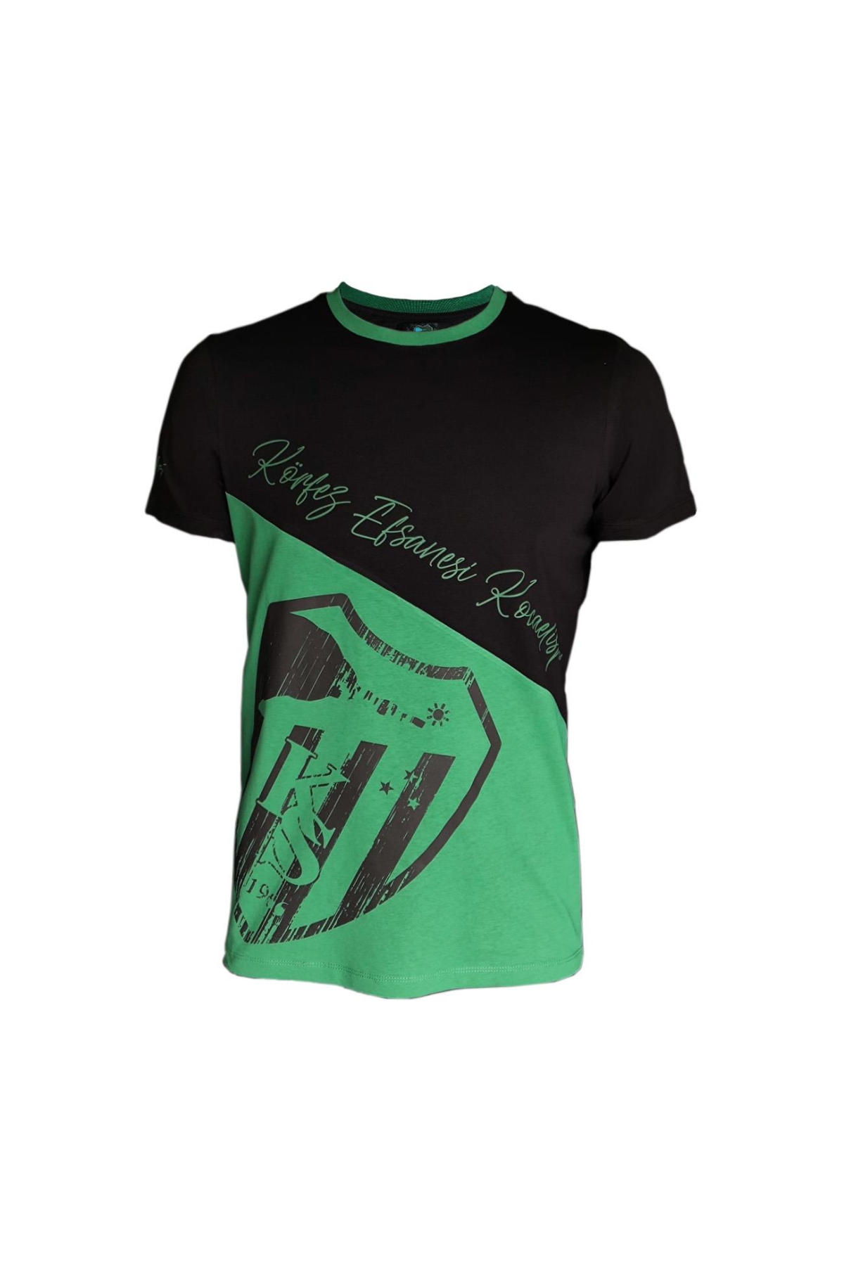 Kocaelispor Lisanslı Bisiklet Yaka Parçalı T-Shirt Yeşil-Siyah