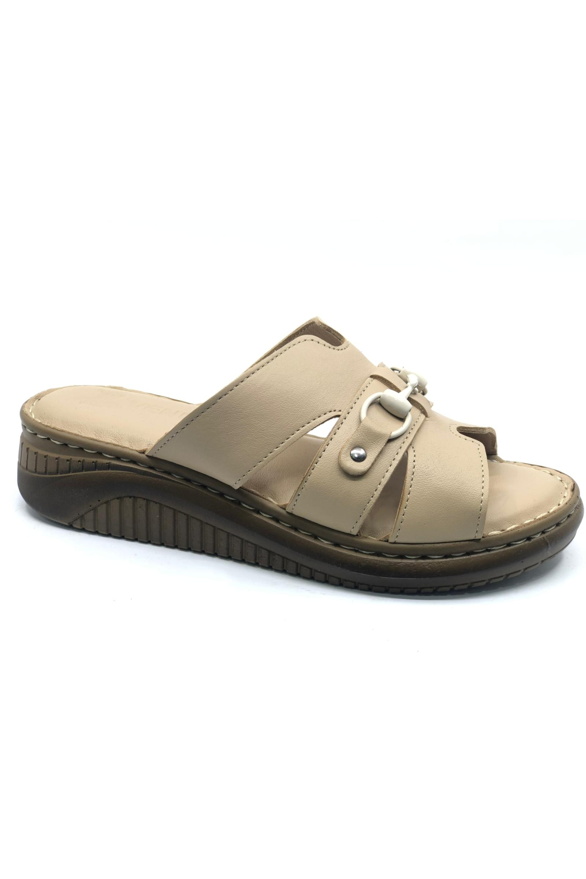 Roz Hakiki Deri Kadın Terlik - Görsel 3