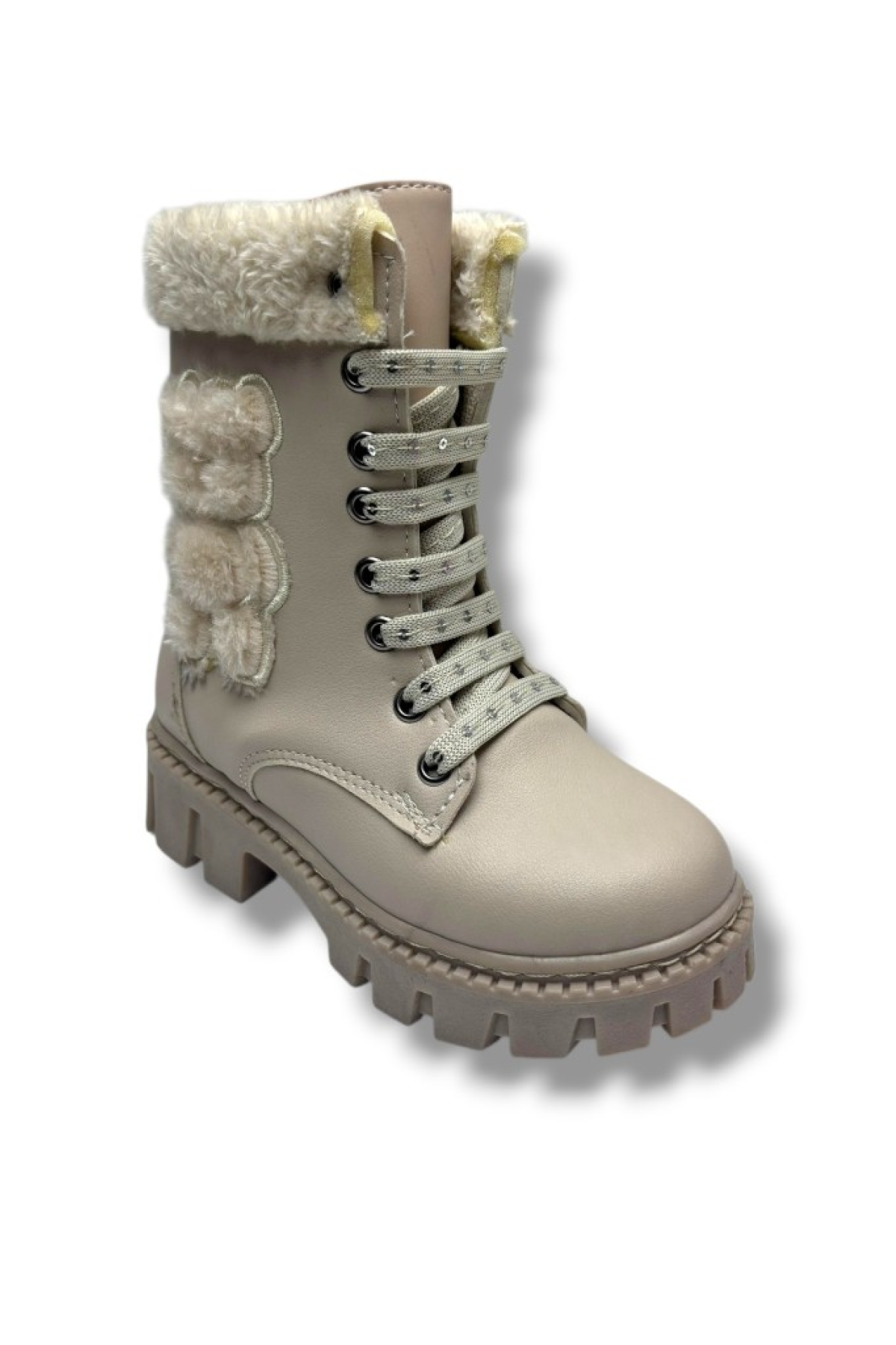 Labubu 273-26 Yağlı Deri Ayıcık Figürlü İçi Kürklü Fermuarlı Bağcıklı Kız Çocuk Bot 28-35 - Görsel 2