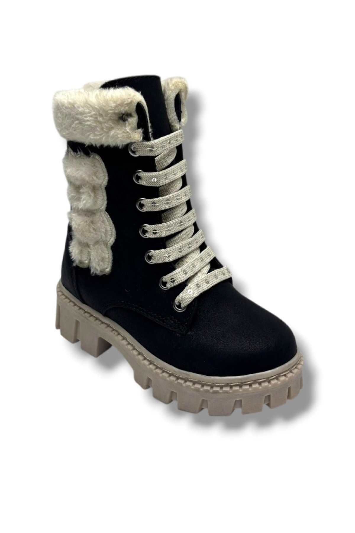 Cakgo Cakgo Siyah Labubu 273-26 Yağlı Deri Ayıcık Figürlü İçi Kürklü Fermuarlı Bağcıklı Kız Çocuk Bot 28-35 | Flo Siyah - 2. görsel