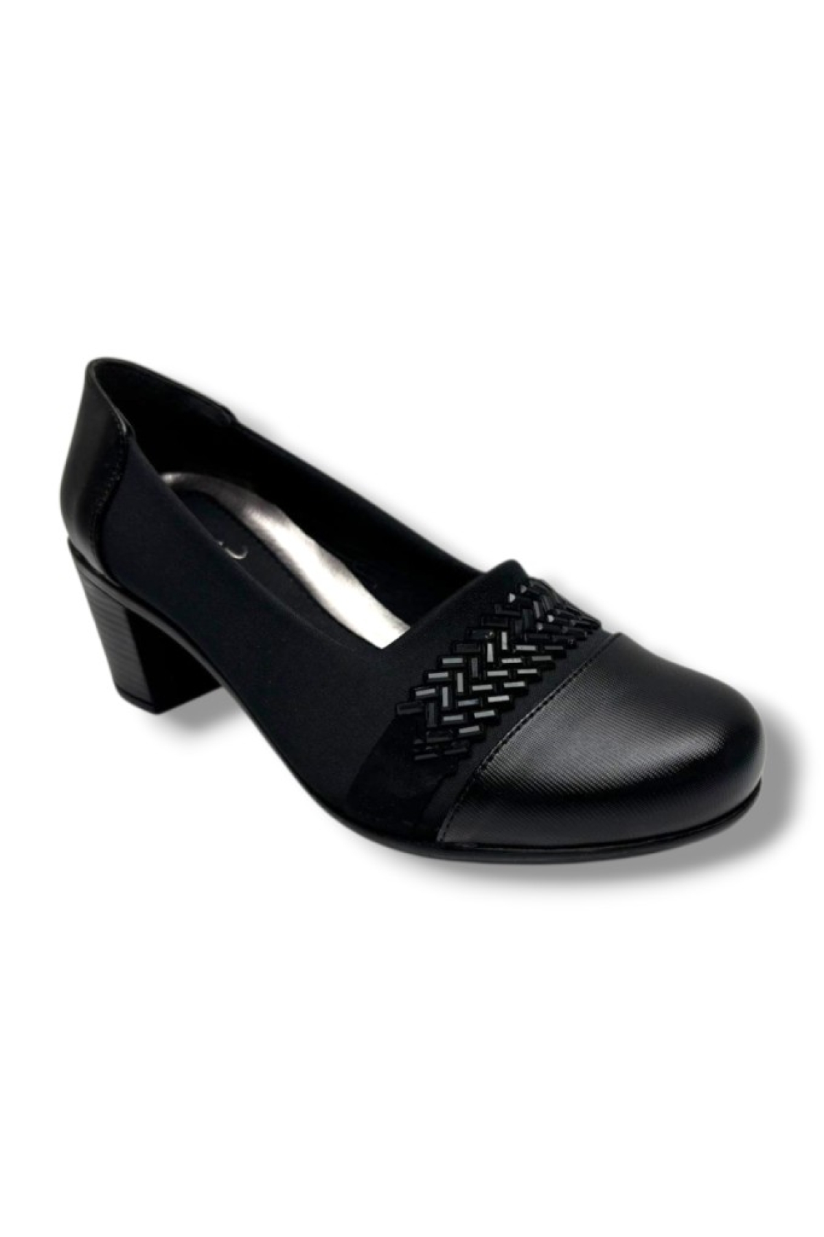 Oti̇p Oti̇p Siyah Oi 270-26 Streçli Deri Taşlı Anatomik Kalın Orta Topuklu Kadın Ayakkabı Flo'da! Siyah - 2. görsel
