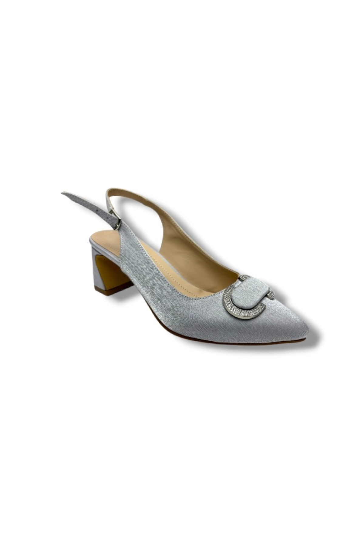 Desire Shose Desire Shose Gümüş Desire 472-26 Çizgili Saten Taşlı Kare Topuk Kadın Ayakkabı Topuklu Ayakkabı | Flo Gümüş - 2. görsel