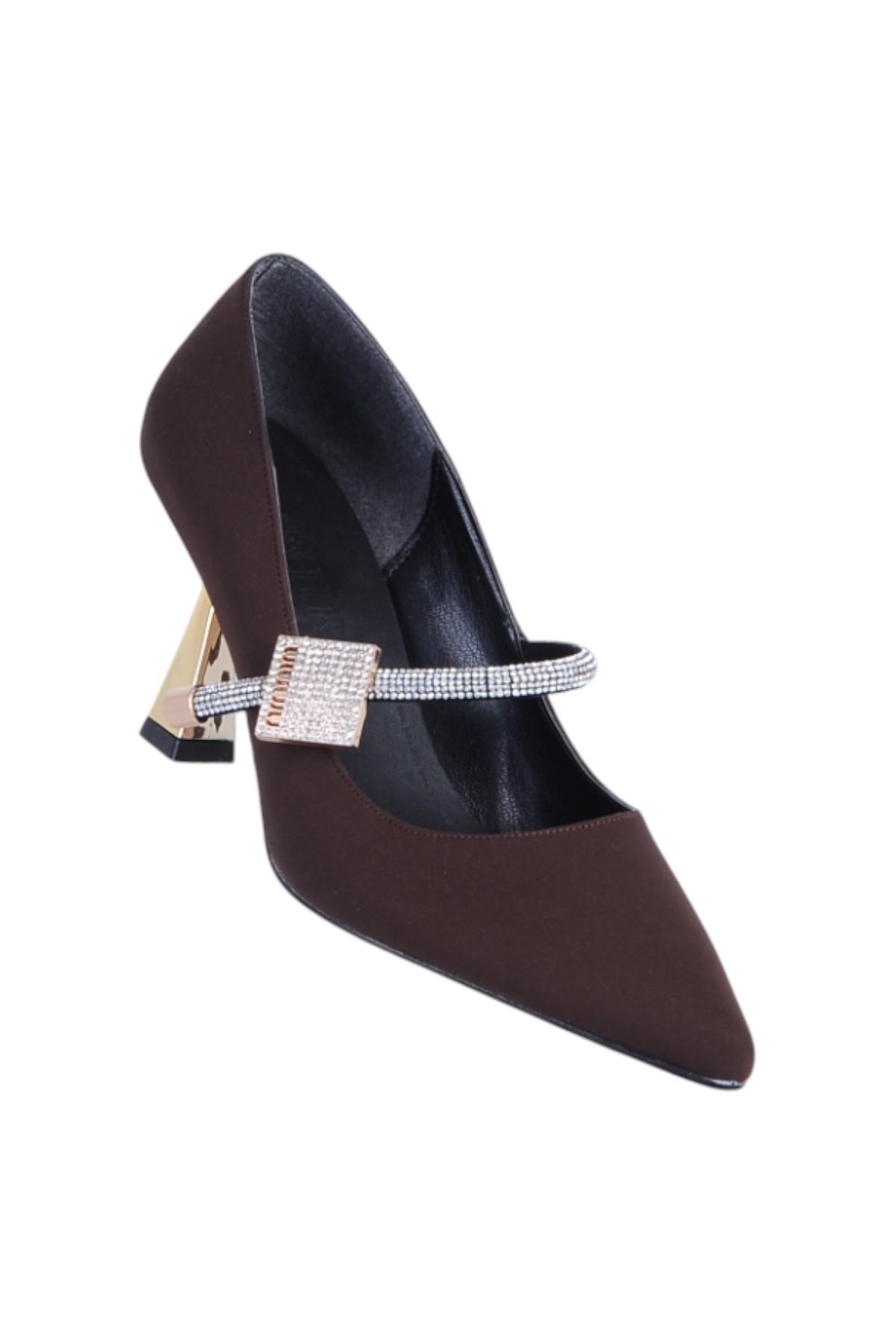 Nehir Onsa Kahve Saten Kadın 9Cm Topuklu Ayakkabı - Görsel 3
