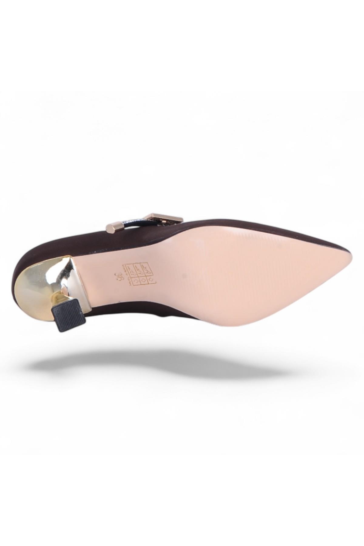 Nehir Onsa Kahve Saten Kadın 9Cm Topuklu Ayakkabı - Görsel 5
