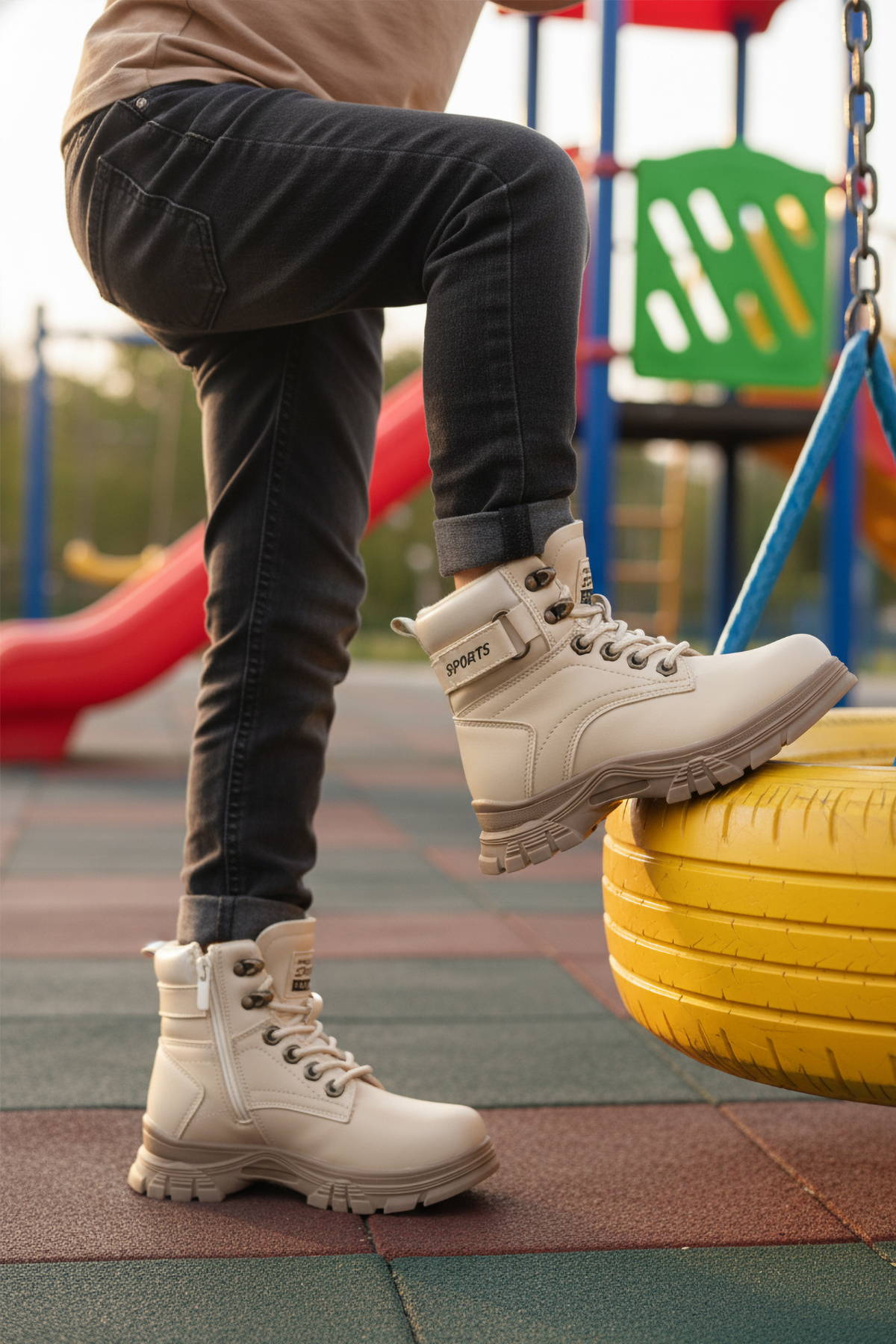 24035 F Bej Vizon Polarlı Kaymaz Taban Unisex Çocuk Bot - Görsel 2