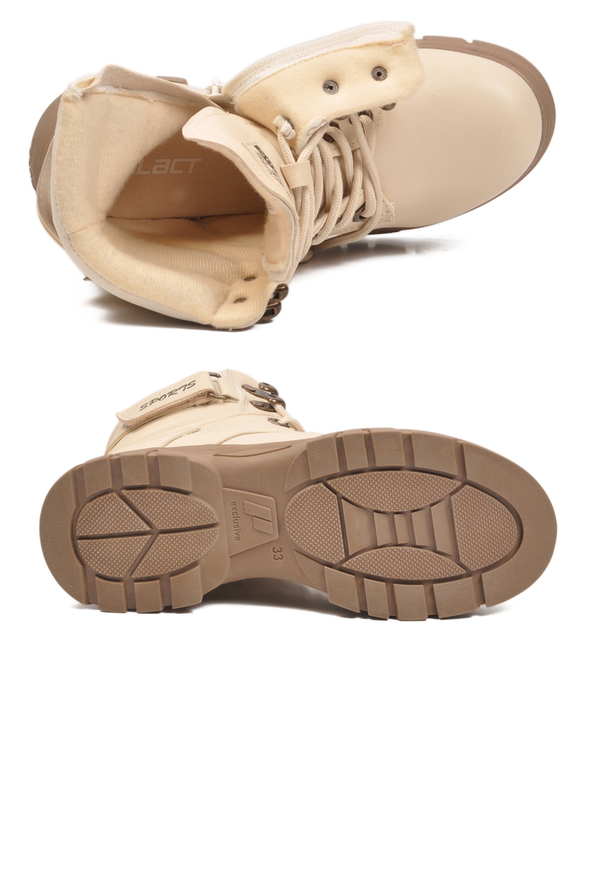 24035 F Bej Vizon Polarlı Kaymaz Taban Unisex Çocuk Bot - Görsel 6