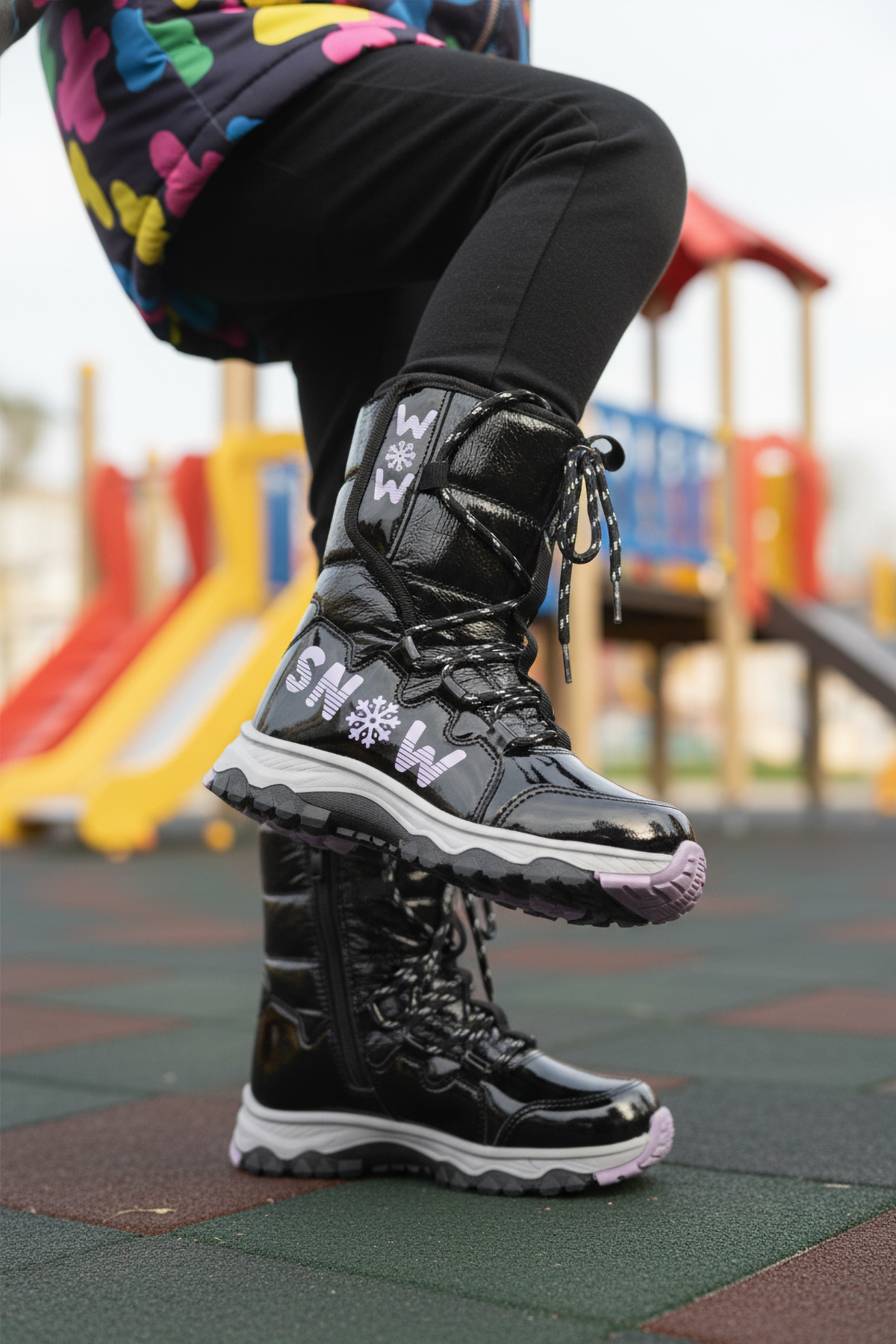 24081 F Kaymaz Soğuğa Dirençli Siyah Lila Kız Çocuk Bot - Görsel 2