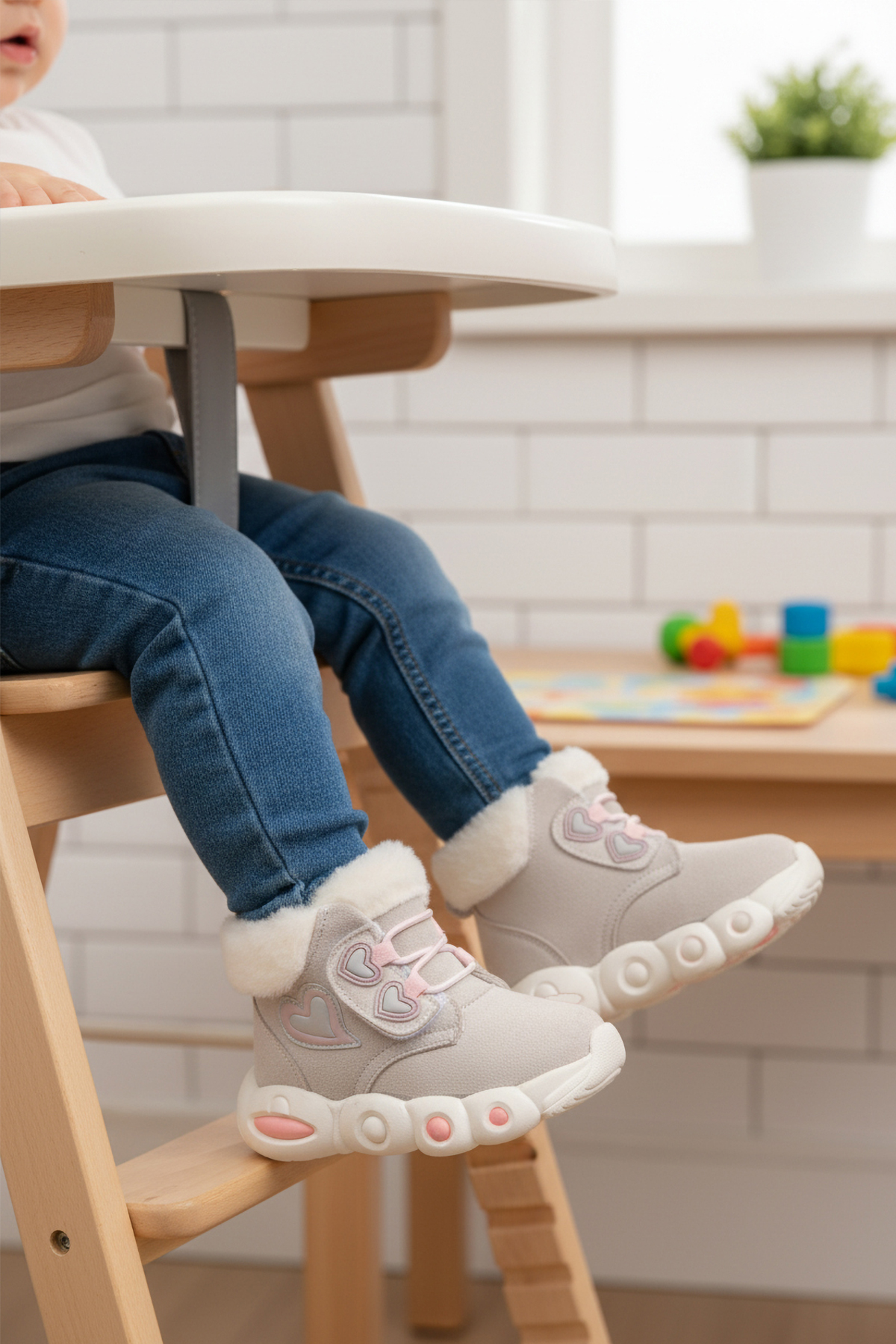 Lici B Buz Cırtlı Desenli Kürklü Kız Bebek Bot - Görsel 2