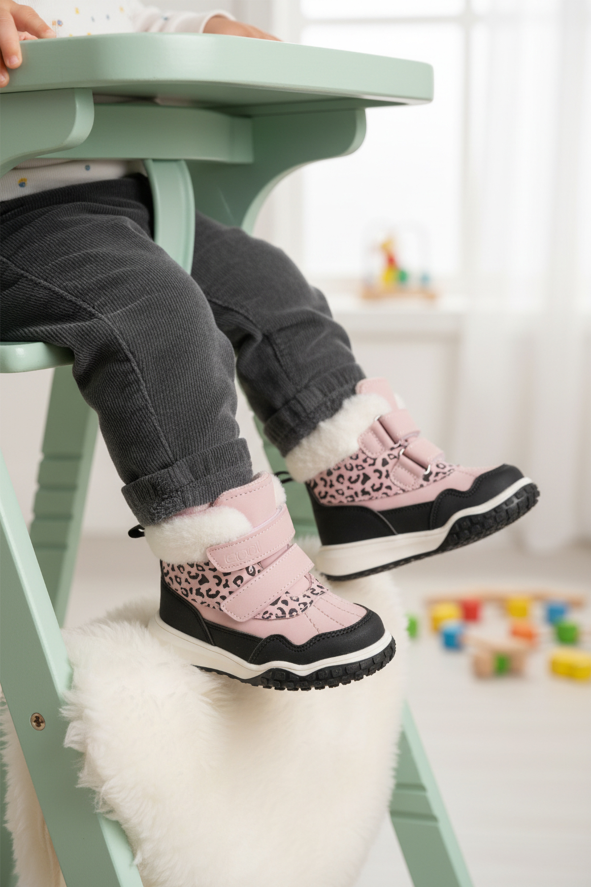 Shade B Pudra Cırtlı Kürklü Kaymaz Unisex Bebek Bot - Görsel 2