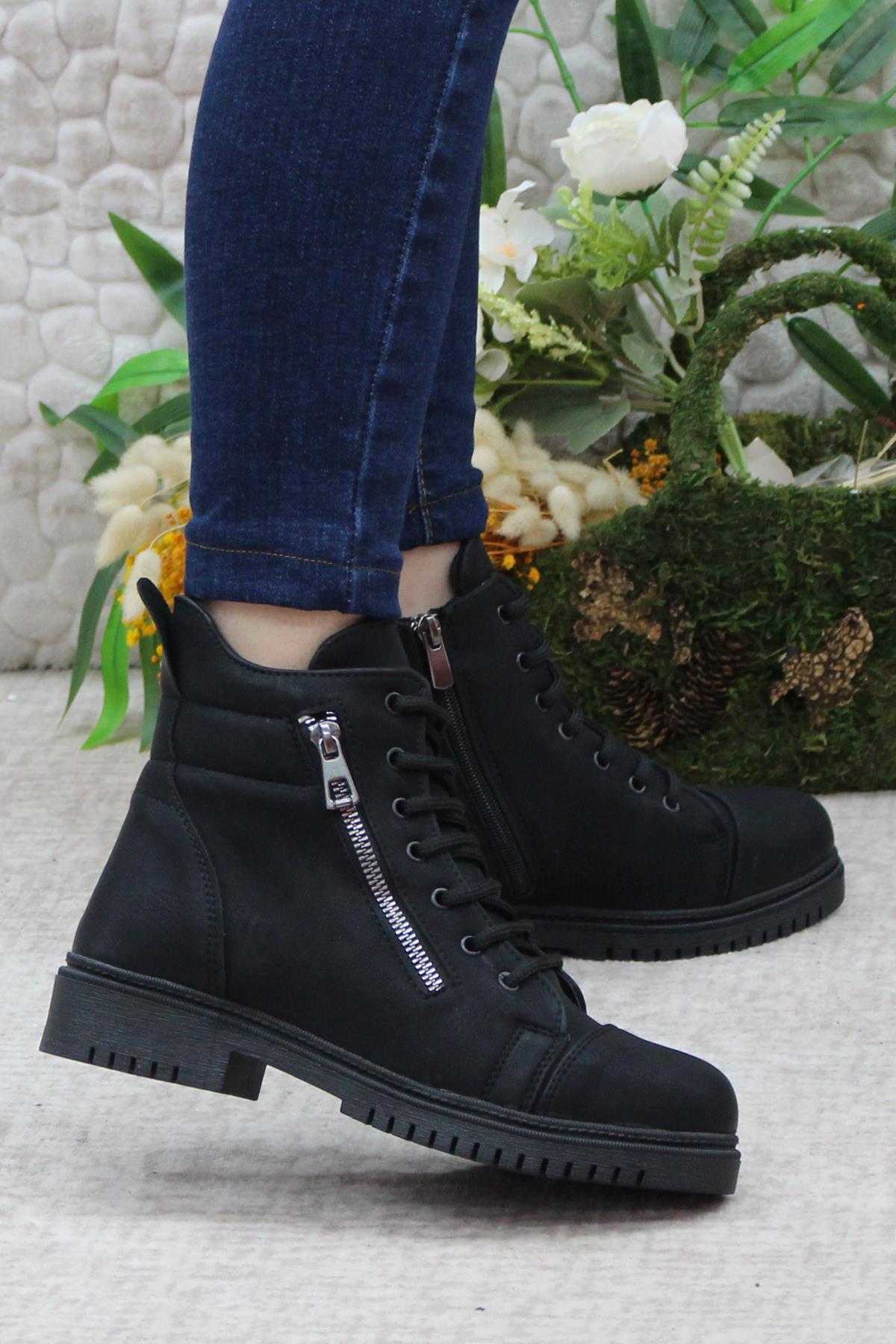 4262 Fermuar Detaylı Rahat Sıcak Astar Kaymaz Taban Kadın Bot - Görsel 4