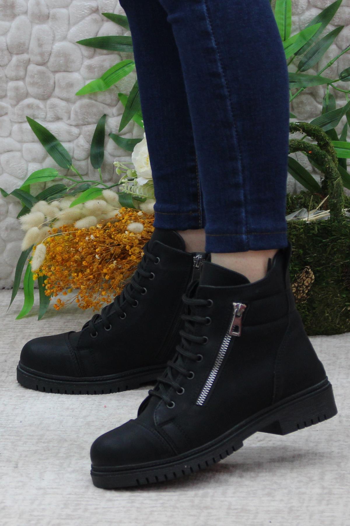 4262 Fermuar Detaylı Rahat Sıcak Astar Kaymaz Taban Kadın Bot - Görsel 5