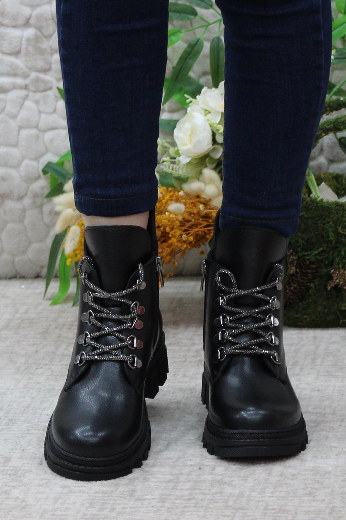 3352 Taş Bağcıklı Sıcak Astar Kaymaz Taban Kadın Bot - Görsel 6