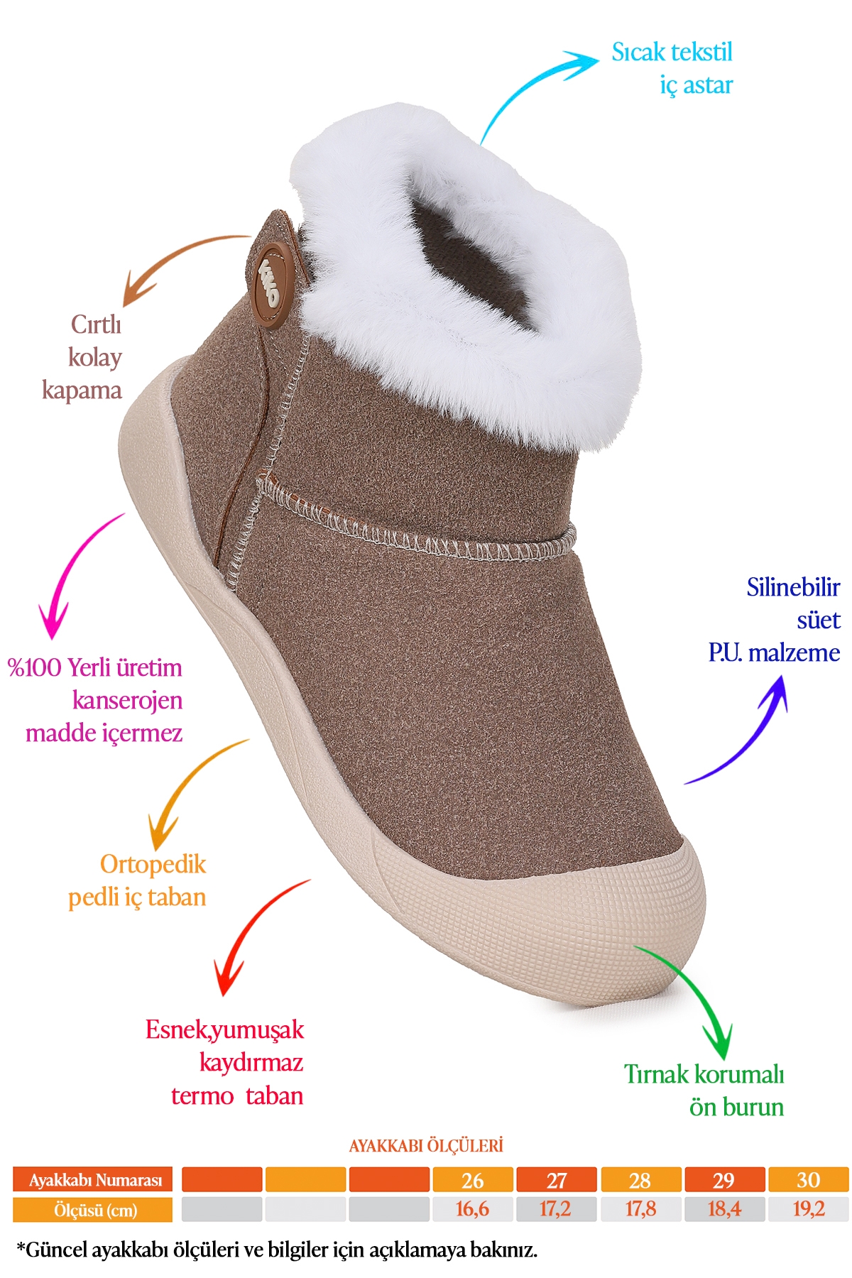 Liplan Cırtlı Termo Taban Kız Çocuk Bot Ayakkabı Kum - Görsel 3