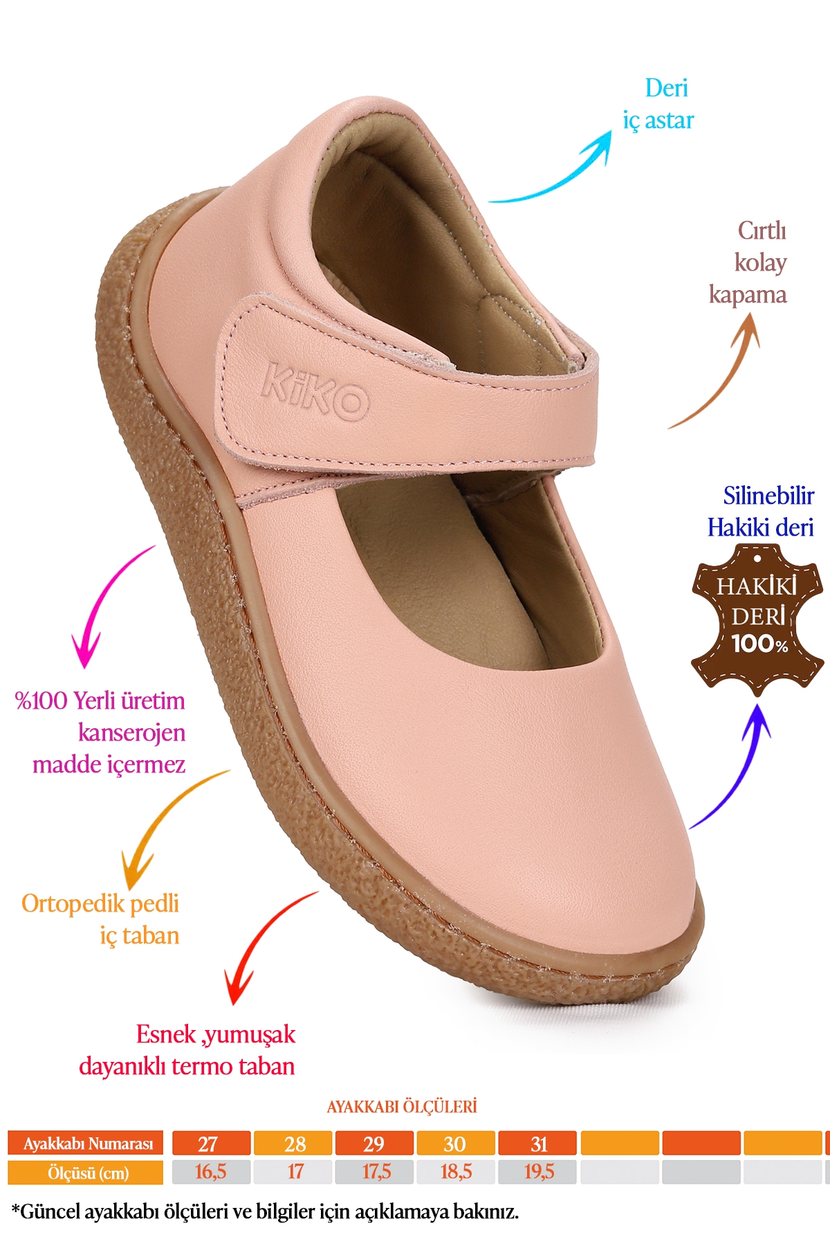 Lida %100 Deri Günlük Kız Çocuk Babet Ayakkabı Pudra - Görsel 3