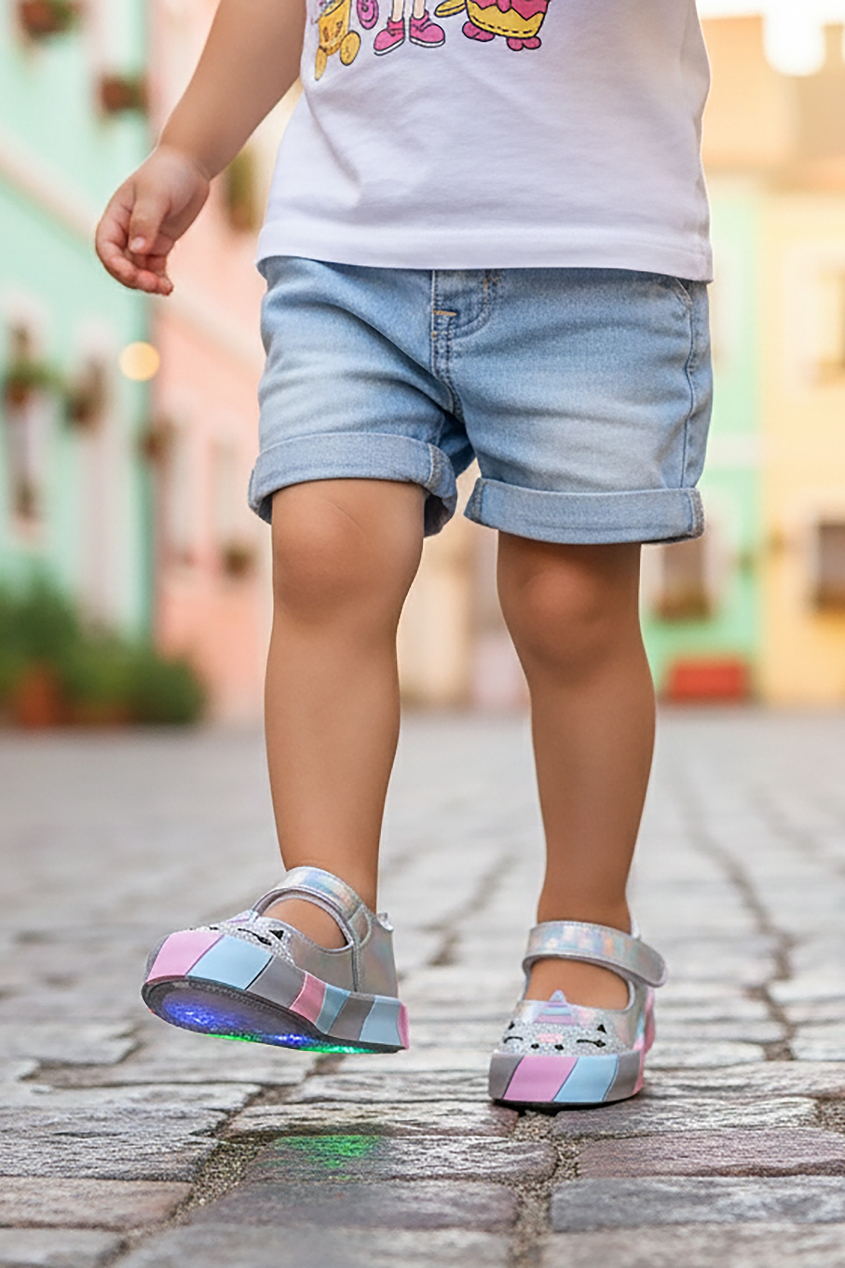 Gilan Cırtlı Işıklı Kız Bebek Babet Ayakkabı Gümüş - Görsel 4