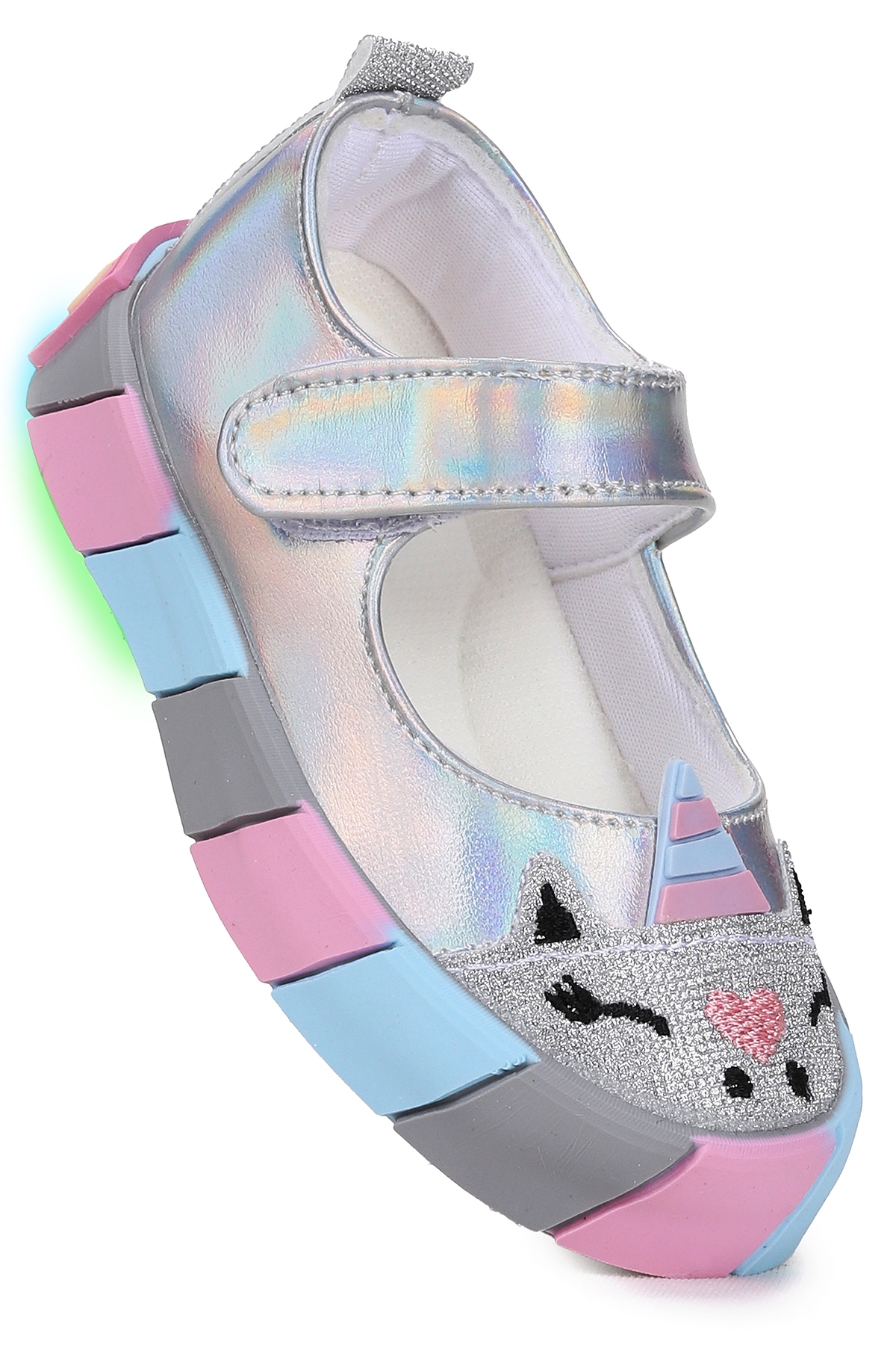 Gilan Cırtlı Işıklı Kız Bebek Babet Ayakkabı Gümüş - Görsel 5